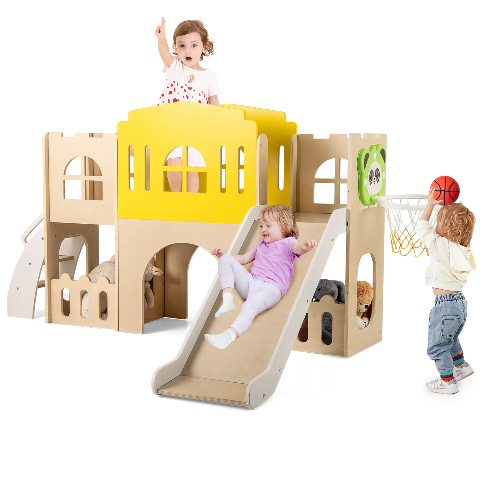 7-in-1 Toddler Slide Set for Kids with Climber and Basketball Hoop-Multicolor - Image 3