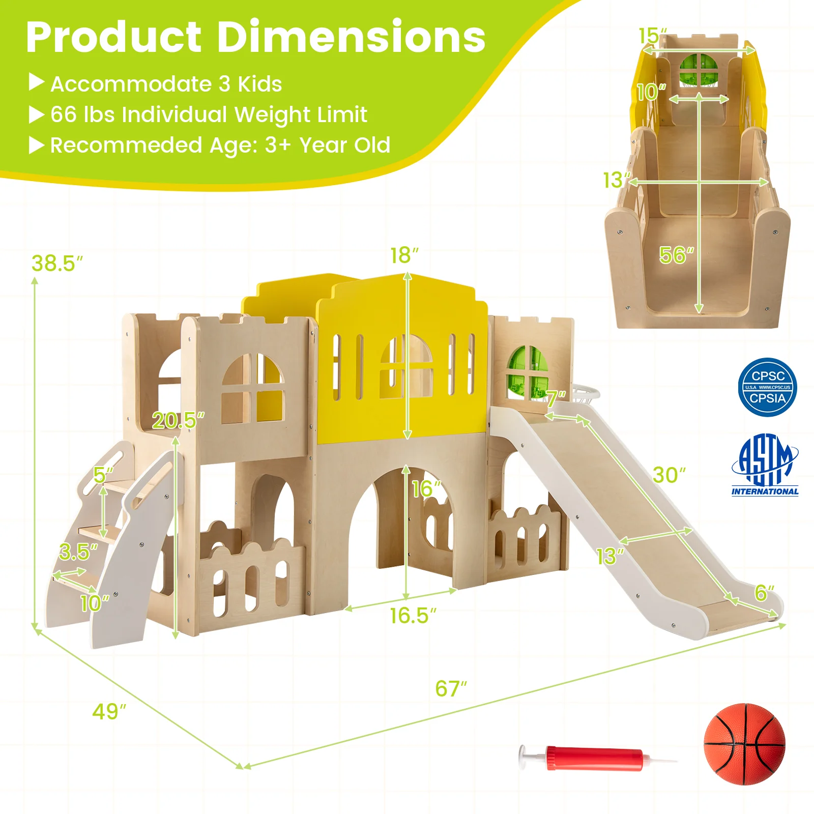 7-in-1 Toddler Slide Set for Kids with Climber and Basketball Hoop-Multicolor - Image 4