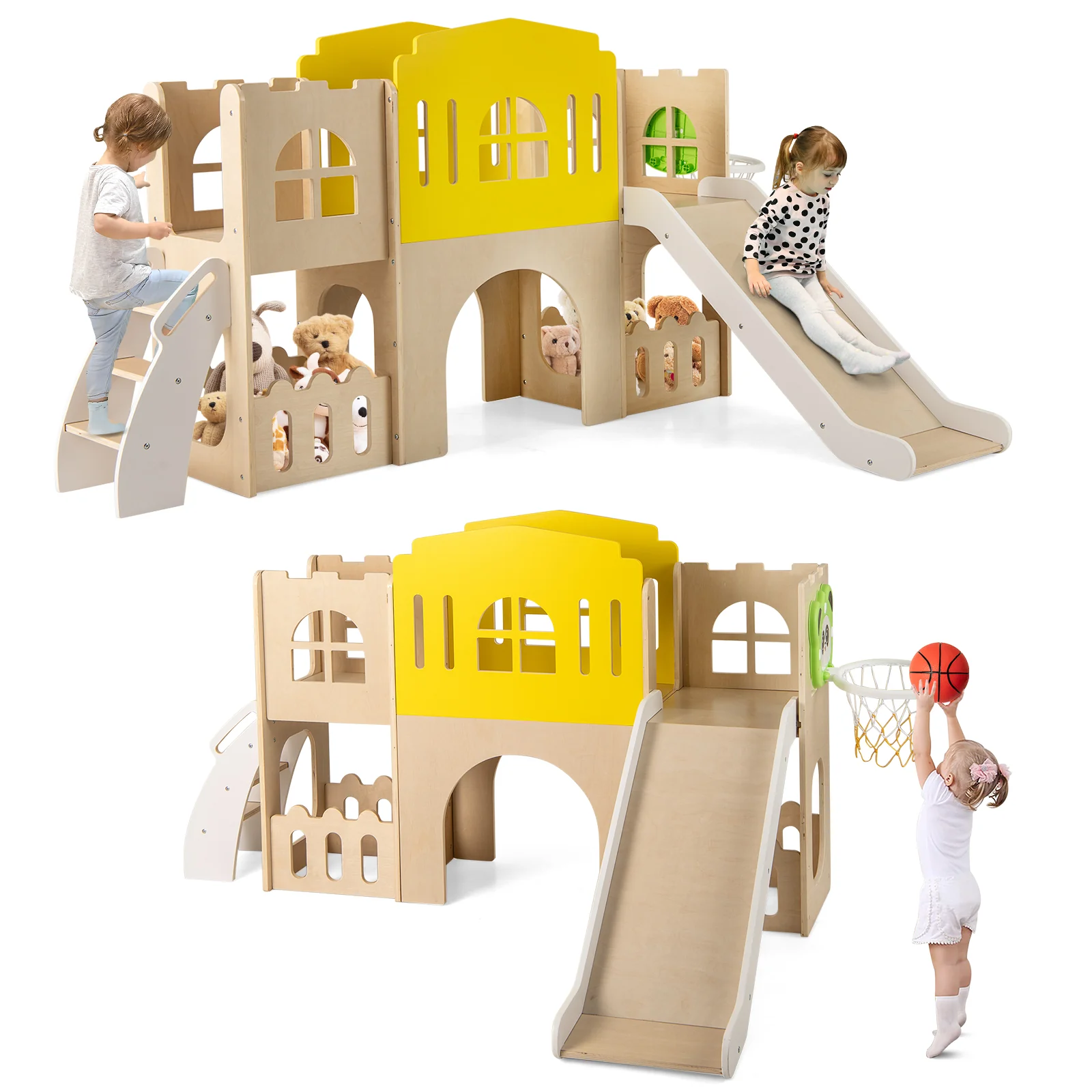 7-in-1 Toddler Slide Set for Kids with Climber and Basketball Hoop-Multicolor - Image 5
