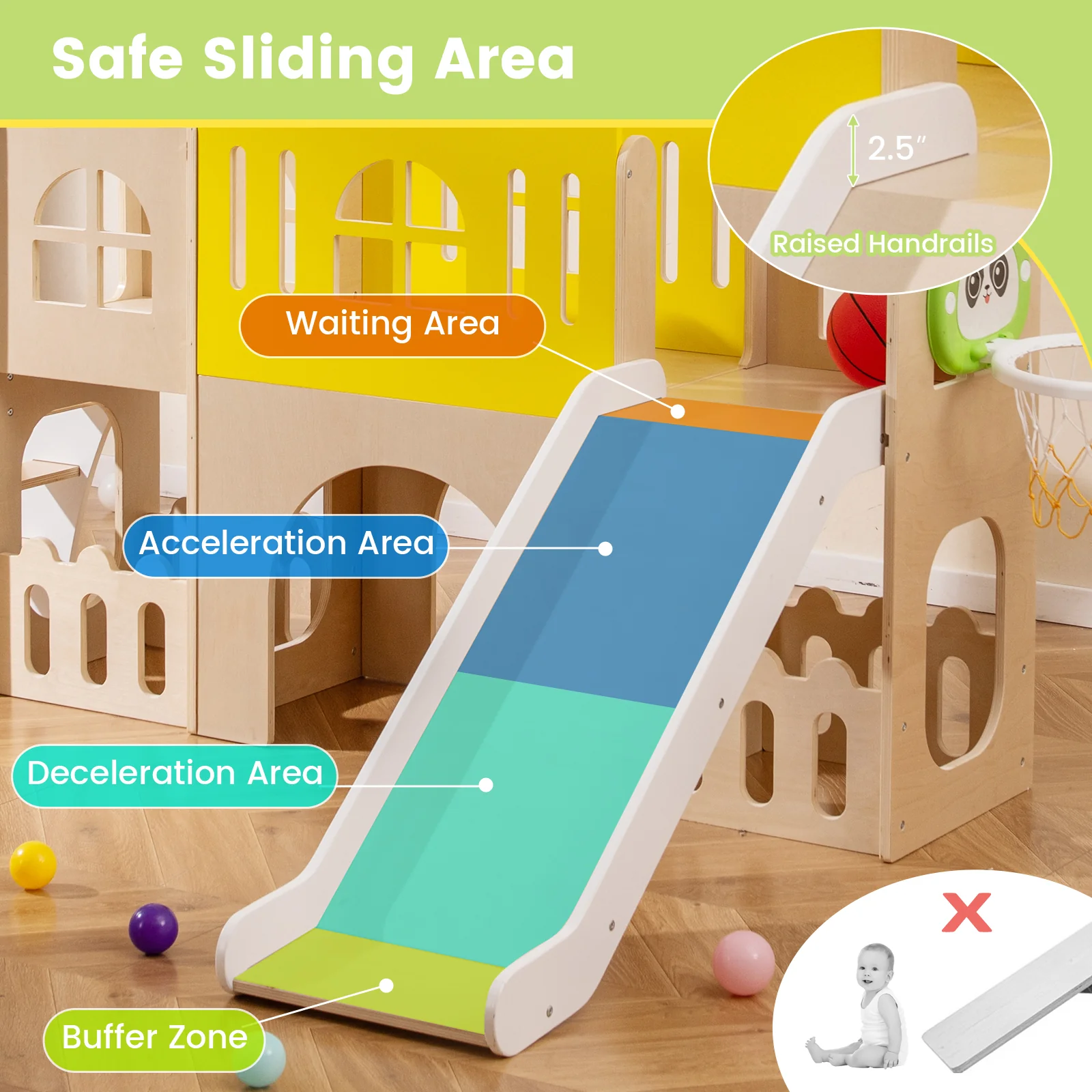 7-in-1 Toddler Slide Set for Kids with Climber and Basketball Hoop-Multicolor - Image 7