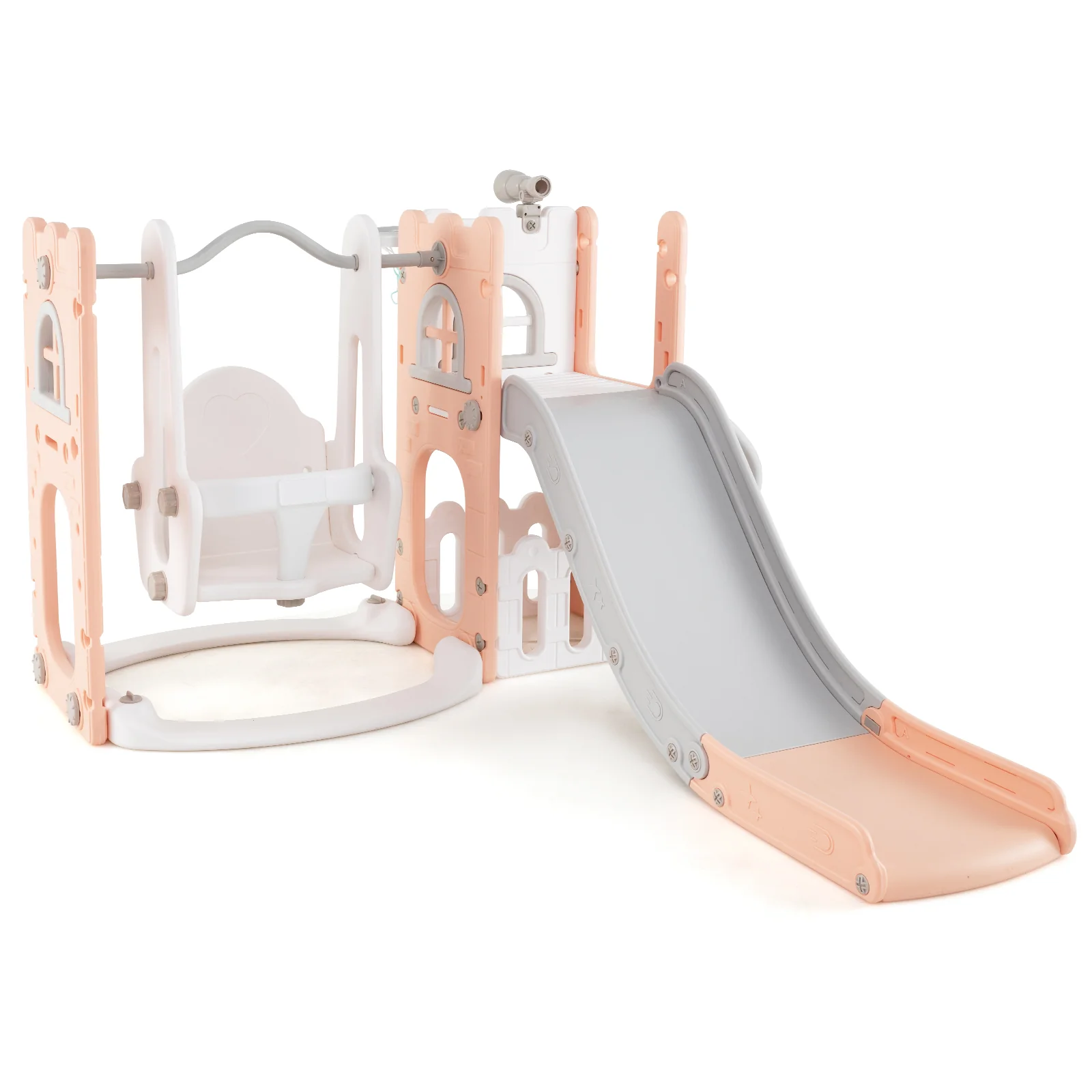 7-in-1 Toddler Swing and Slide Set L-shaped with Ladder and Basketball Hoop - Image 11