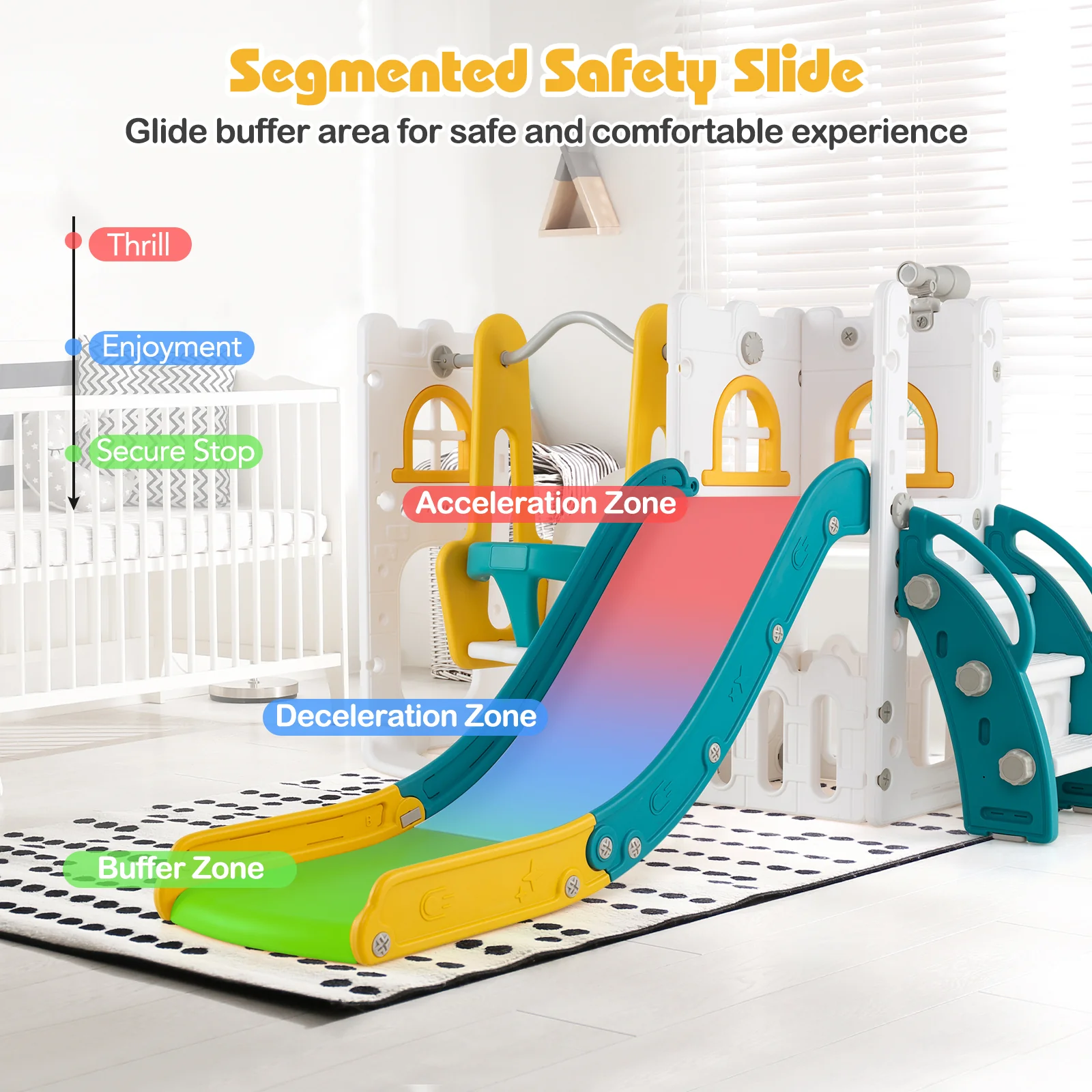 7-in-1 Toddler Swing and Slide Set L-shaped with Ladder and Basketball Hoop - Image 7
