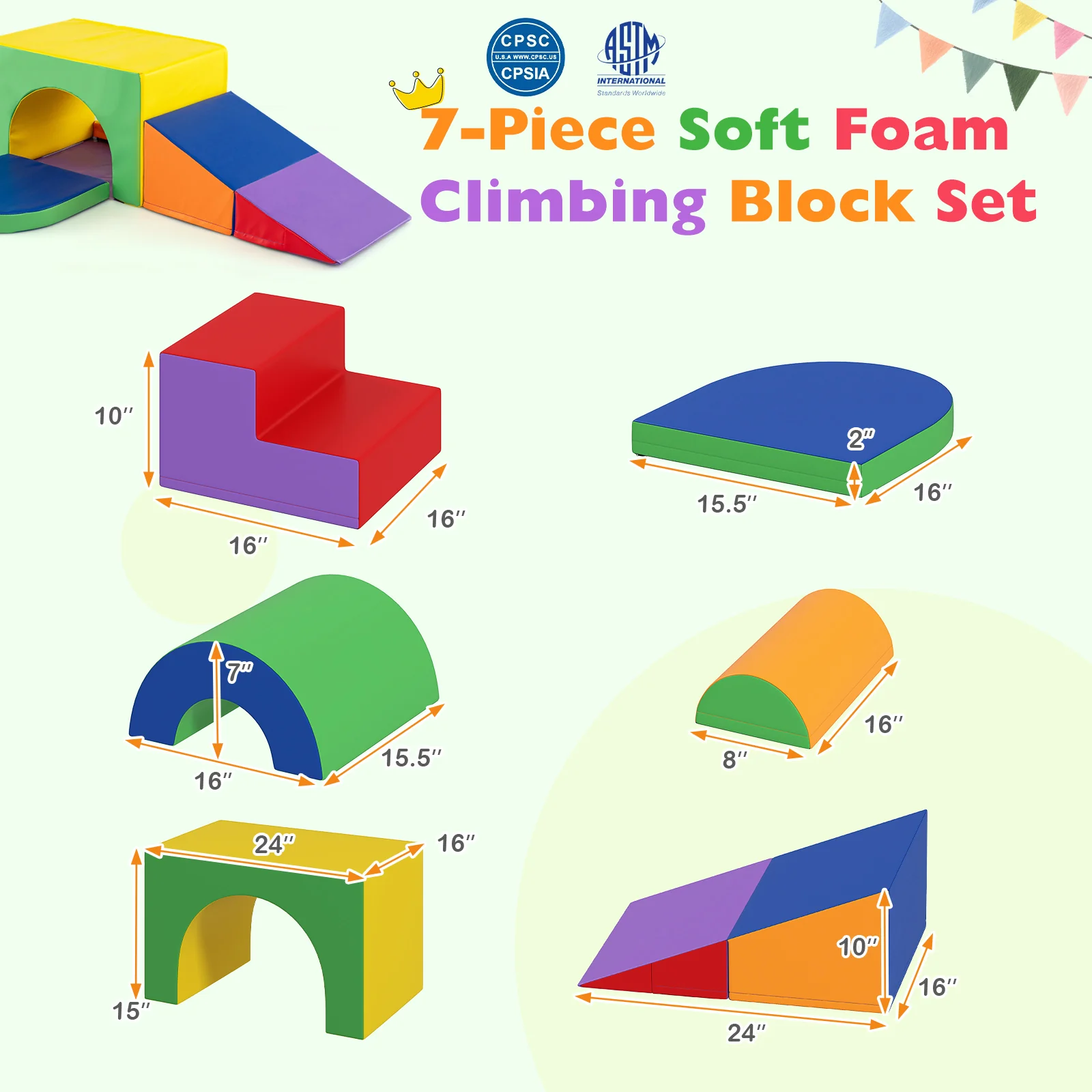 7-Piece Soft Foam Toddler Climbing Blocks Set PU Leather for 1+ Year Old - Image 28