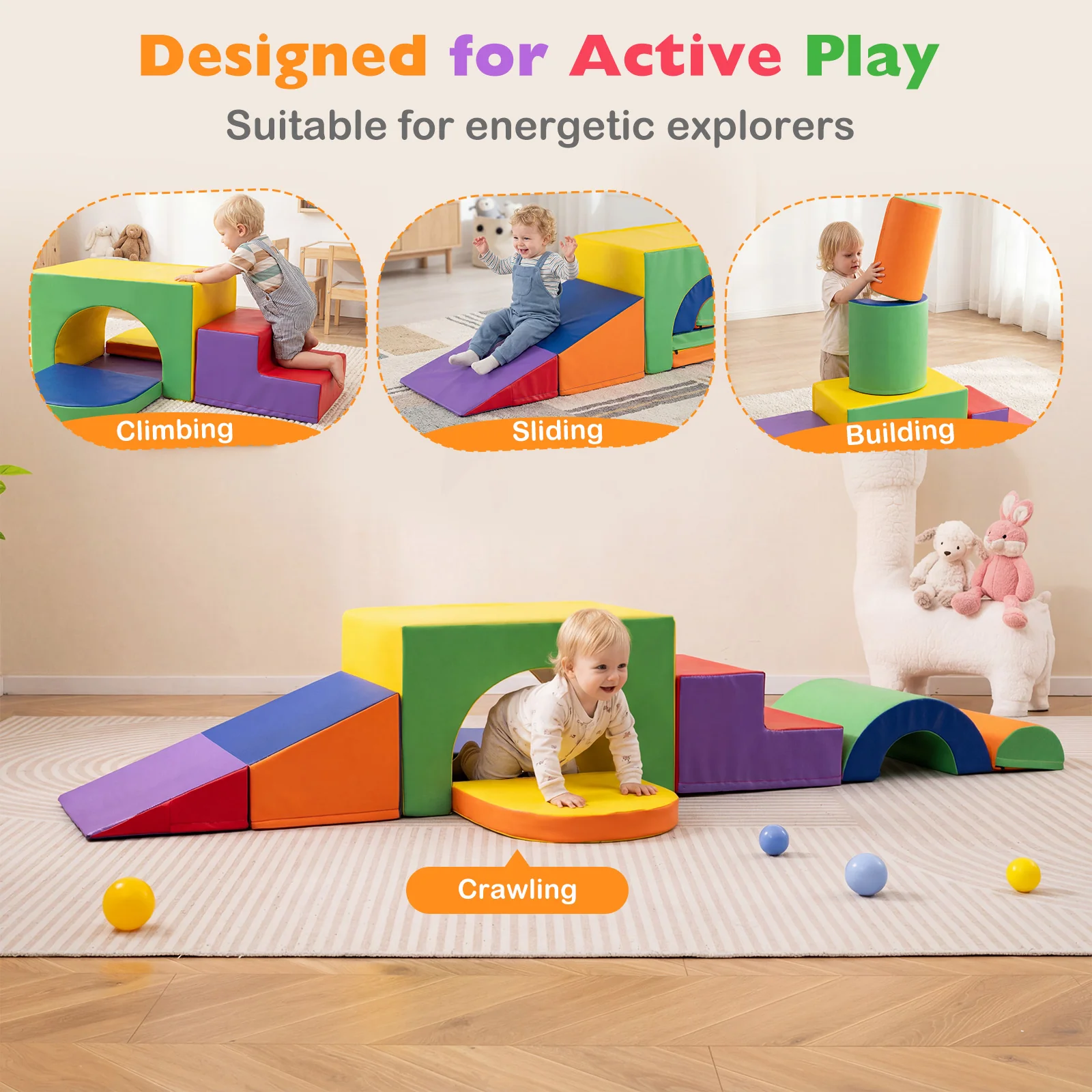 7-Piece Soft Foam Toddler Climbing Blocks Set PU Leather for 1+ Year Old - Image 29