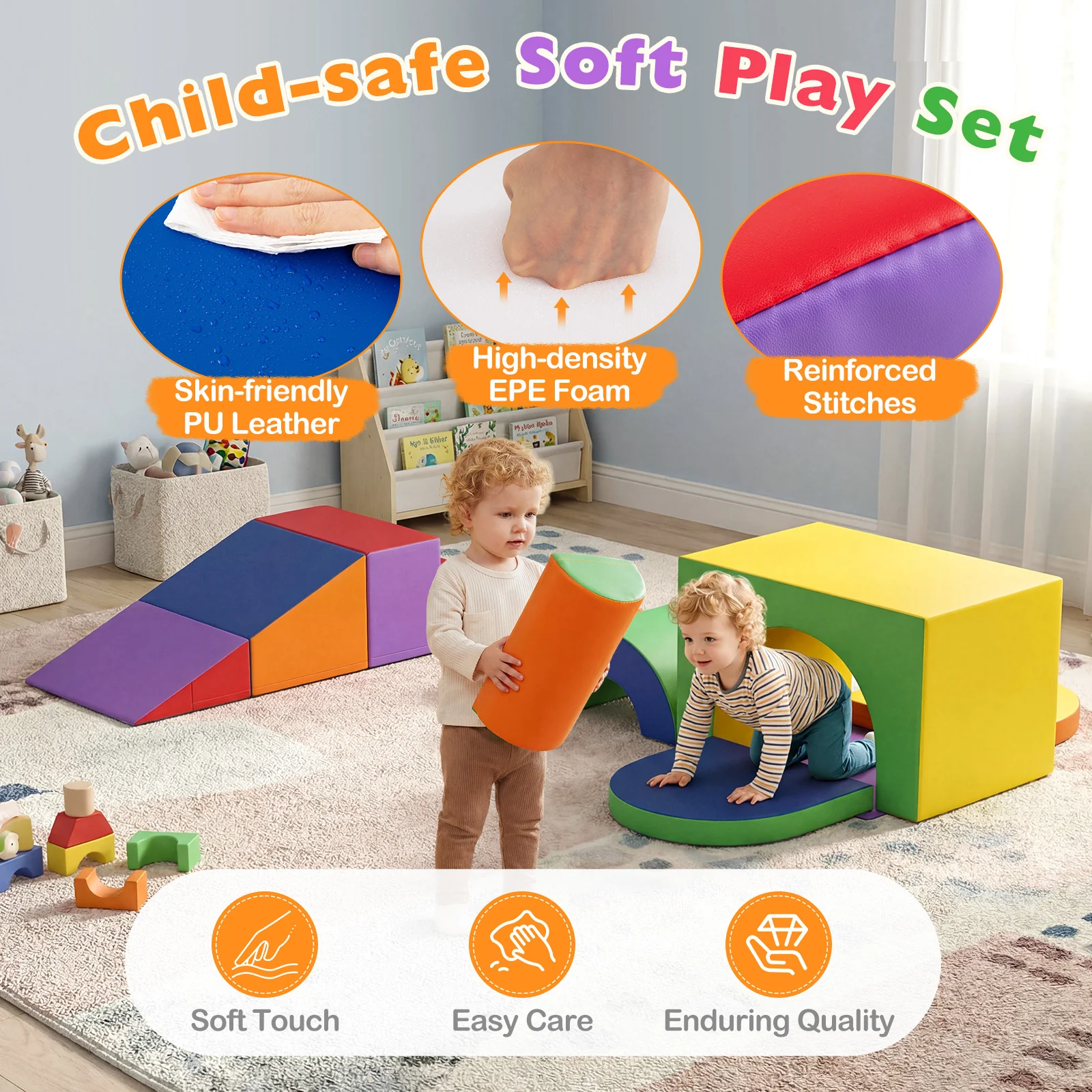 7-Piece Soft Foam Toddler Climbing Blocks Set PU Leather for 1+ Year Old - Image 30