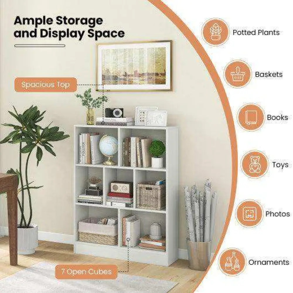 7-Section Freestanding Bookshelf for Kids Room Classroom Daycare Nursery-Natural - Image 13