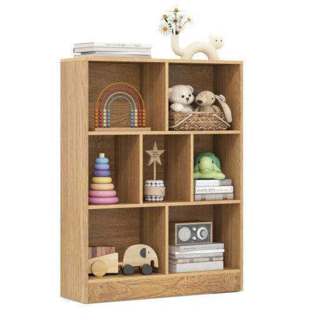 7-Section Freestanding Bookshelf for Kids Room Classroom Daycare Nursery-Natural - Image 4