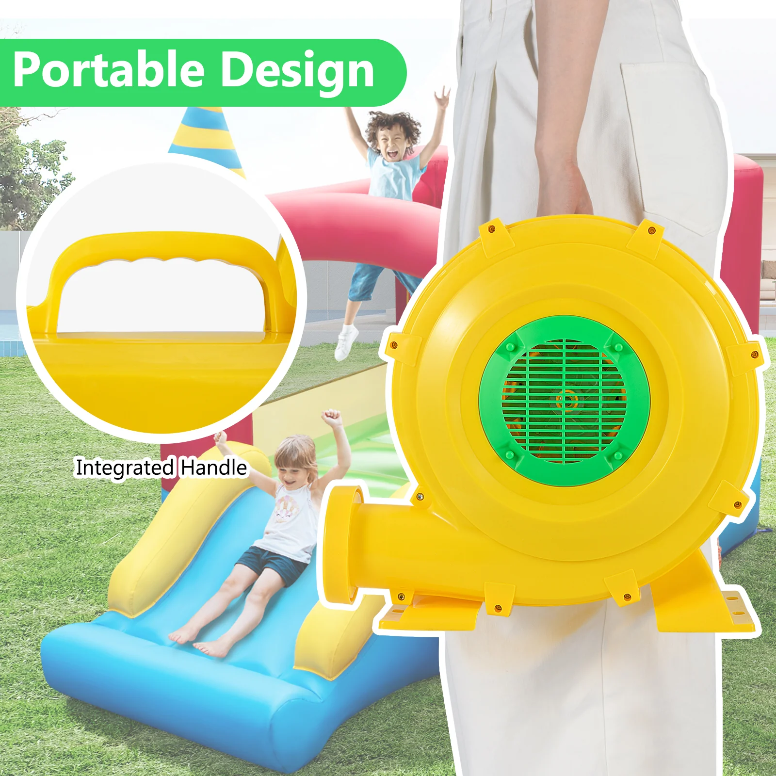 780W Bounce House Blower 1 HP Portable Air Pump Fan with Handle and Ground Stakes - Image 7
