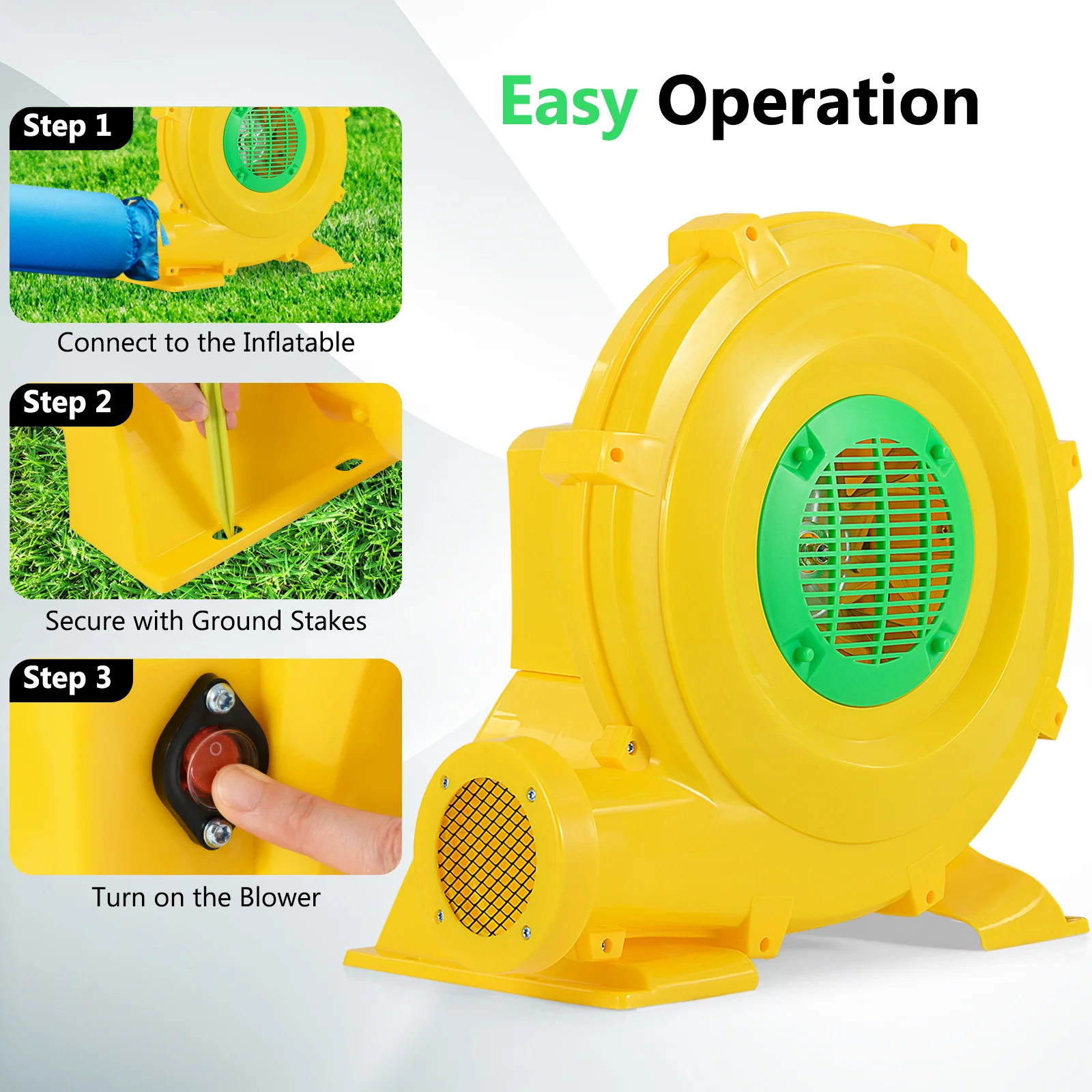 780W Bounce House Blower 1 HP Portable Air Pump Fan with Handle and Ground Stakes - Image 8