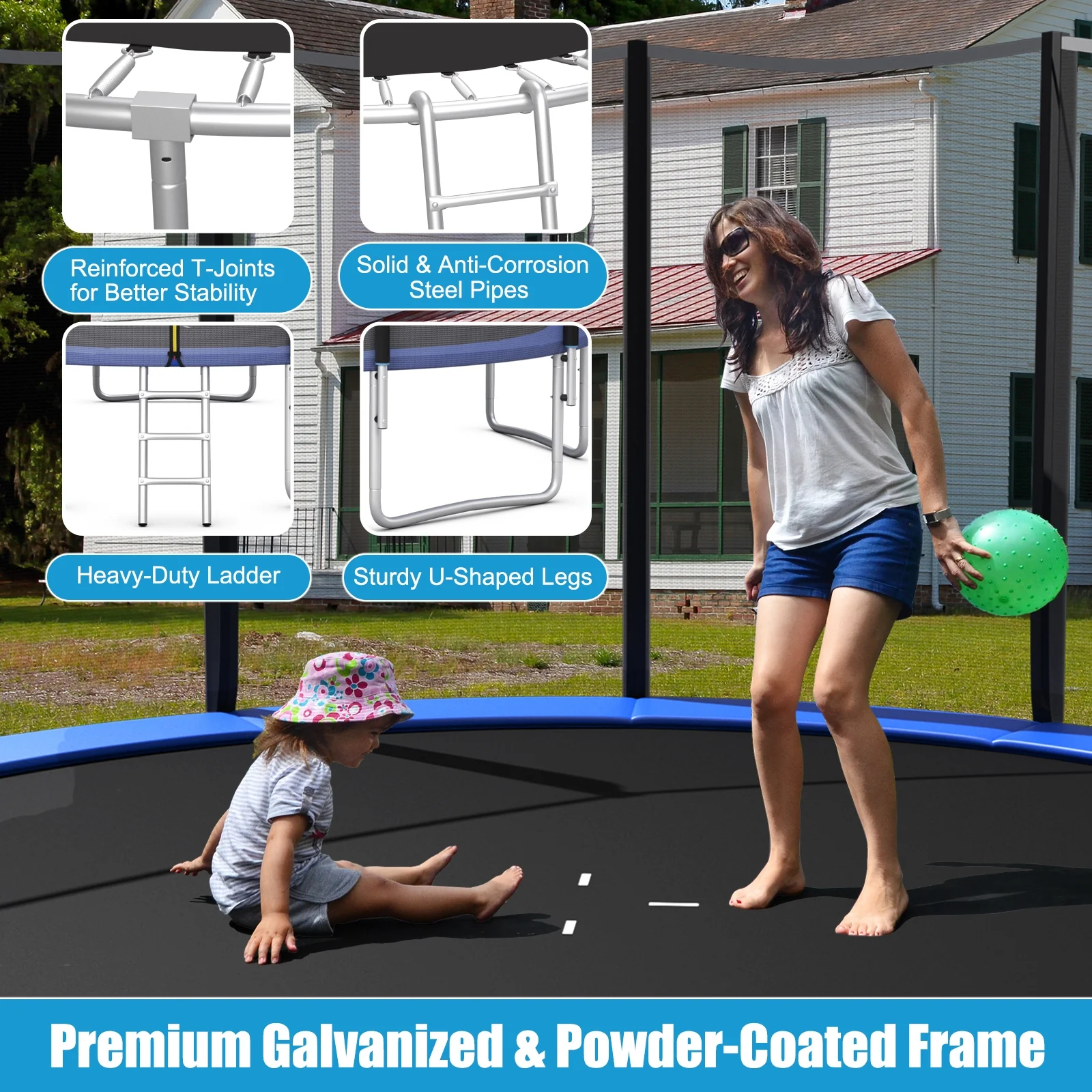 8/10/12/14/15/16 Feet Outdoor Trampoline Bounce Combo with Safety Closure Net Ladder - Image 14