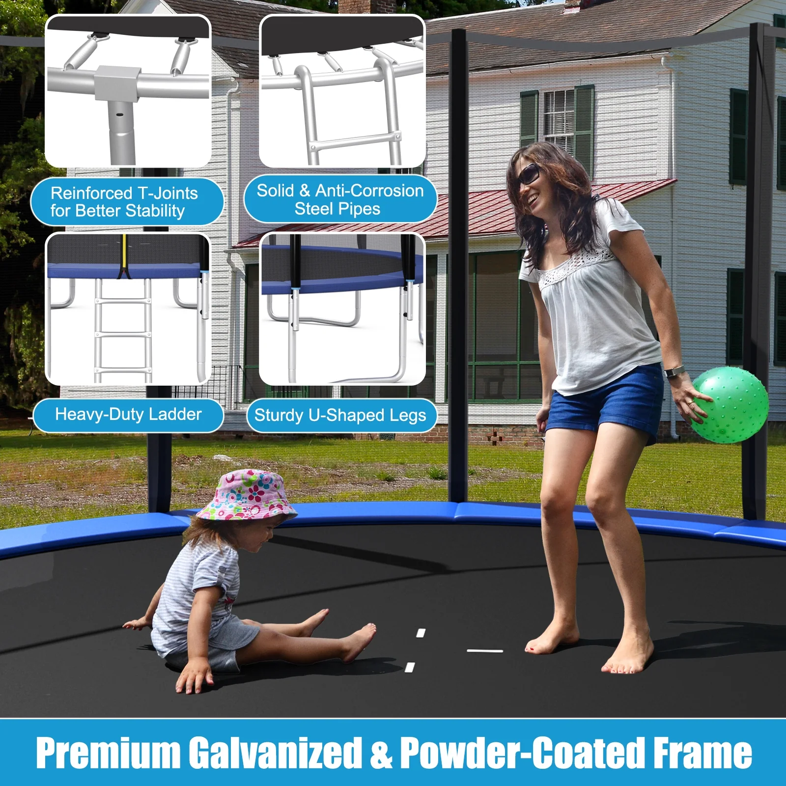 8/10/12/14/15/16 Feet Outdoor Trampoline Bounce Combo with Safety Closure Net Ladder - Image 35