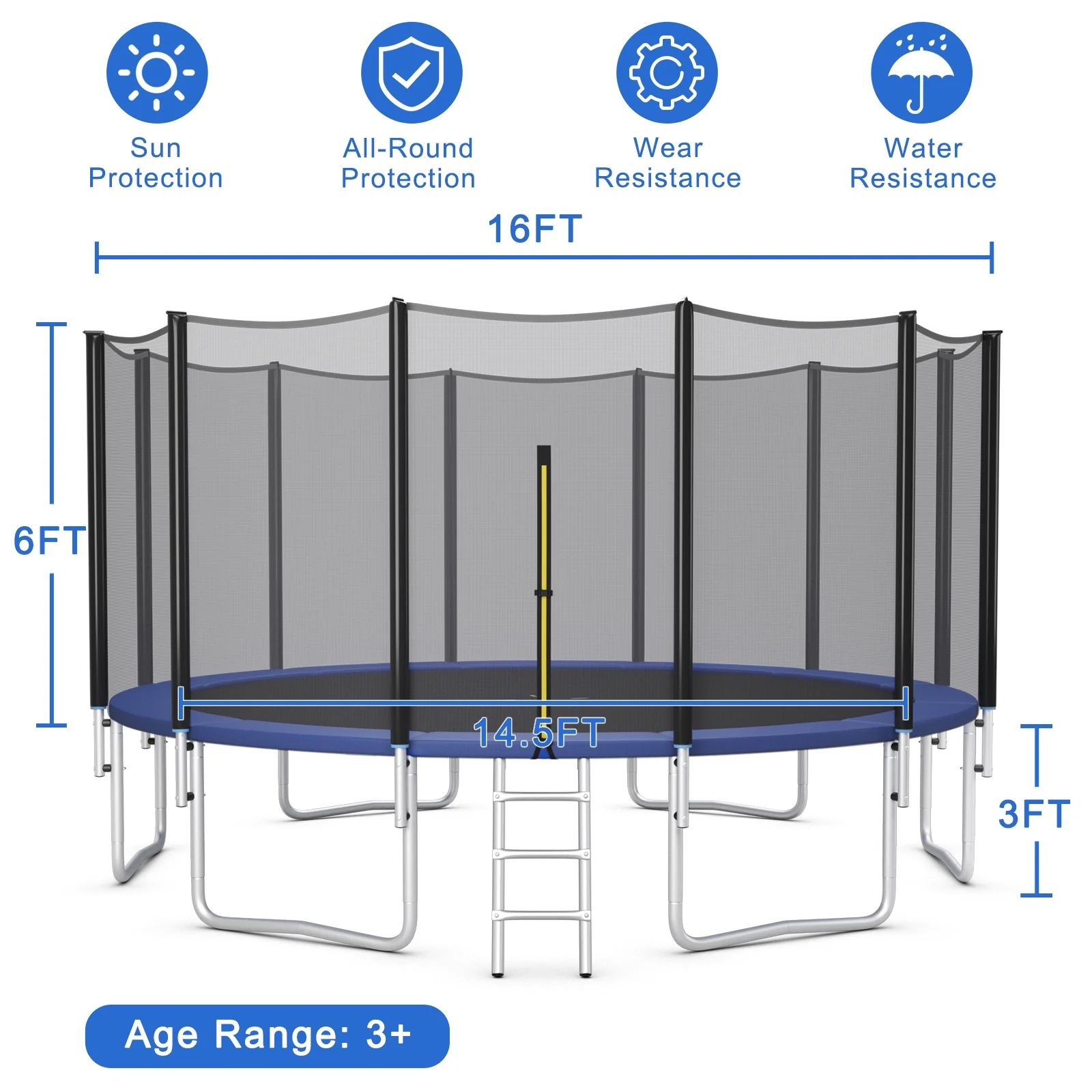 8/10/12/14/15/16 Feet Outdoor Trampoline Bounce Combo with Safety Closure Net Ladder - Image 5