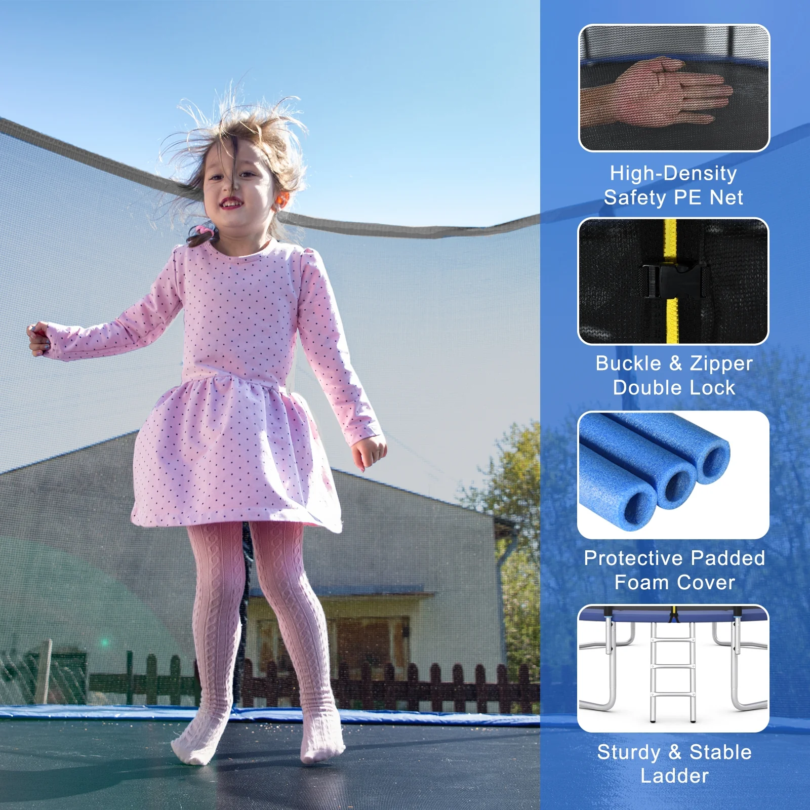 8/10/12/14/15/16 Feet Outdoor Trampoline Bounce Combo with Safety Closure Net Ladder - Image 8