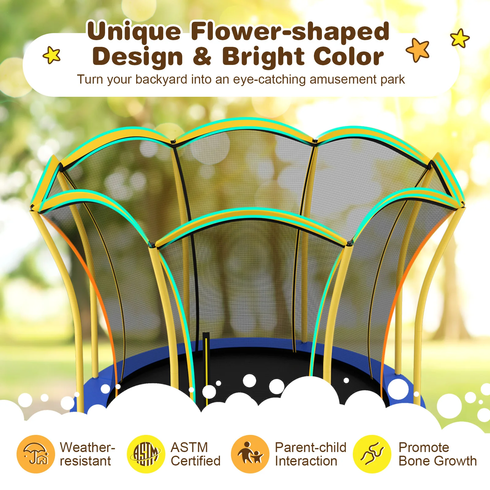 8 Feet Outdoor Unique Flower Shape Trampoline with Enclosure Net - Image 13