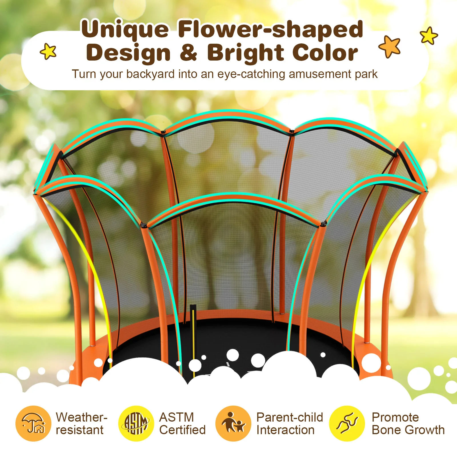 8 Feet Outdoor Unique Flower Shape Trampoline with Enclosure Net - Image 5