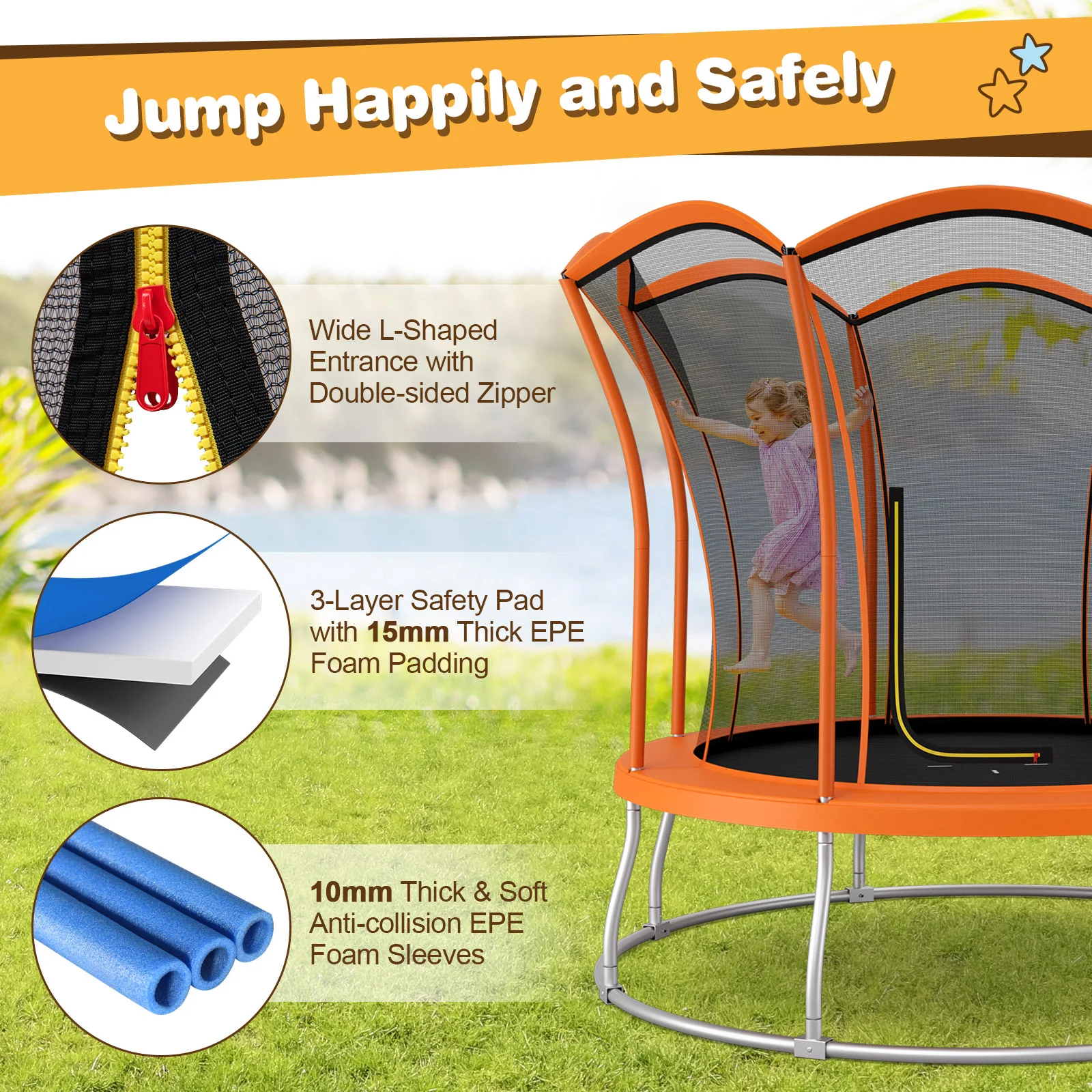 8 Feet Outdoor Unique Flower Shape Trampoline with Enclosure Net - Image 7