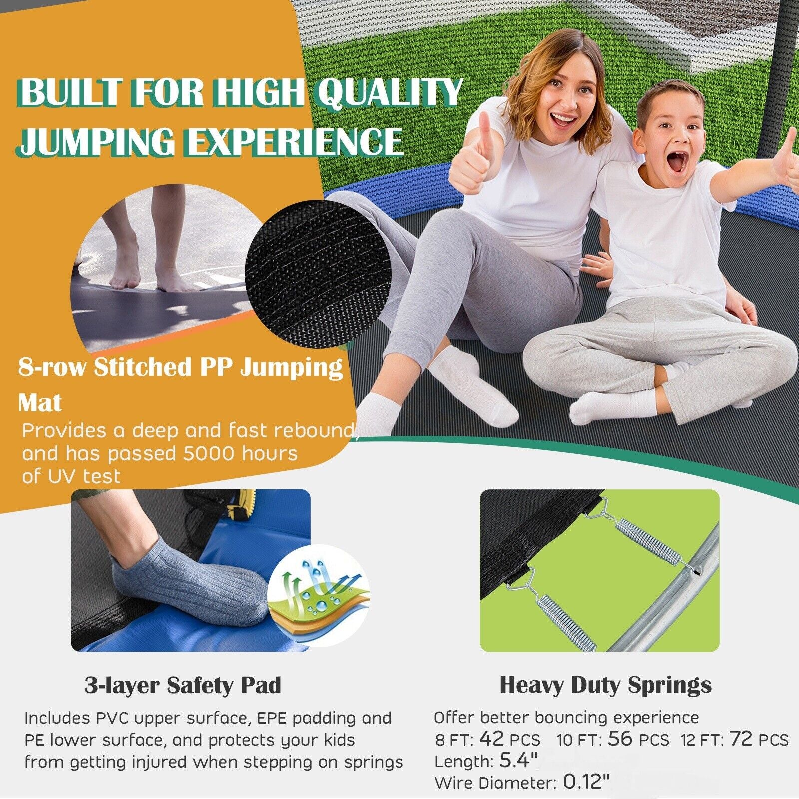 8 Feet Recreational Trampoline with Basketball Hoop and Net Ladder - Image 14