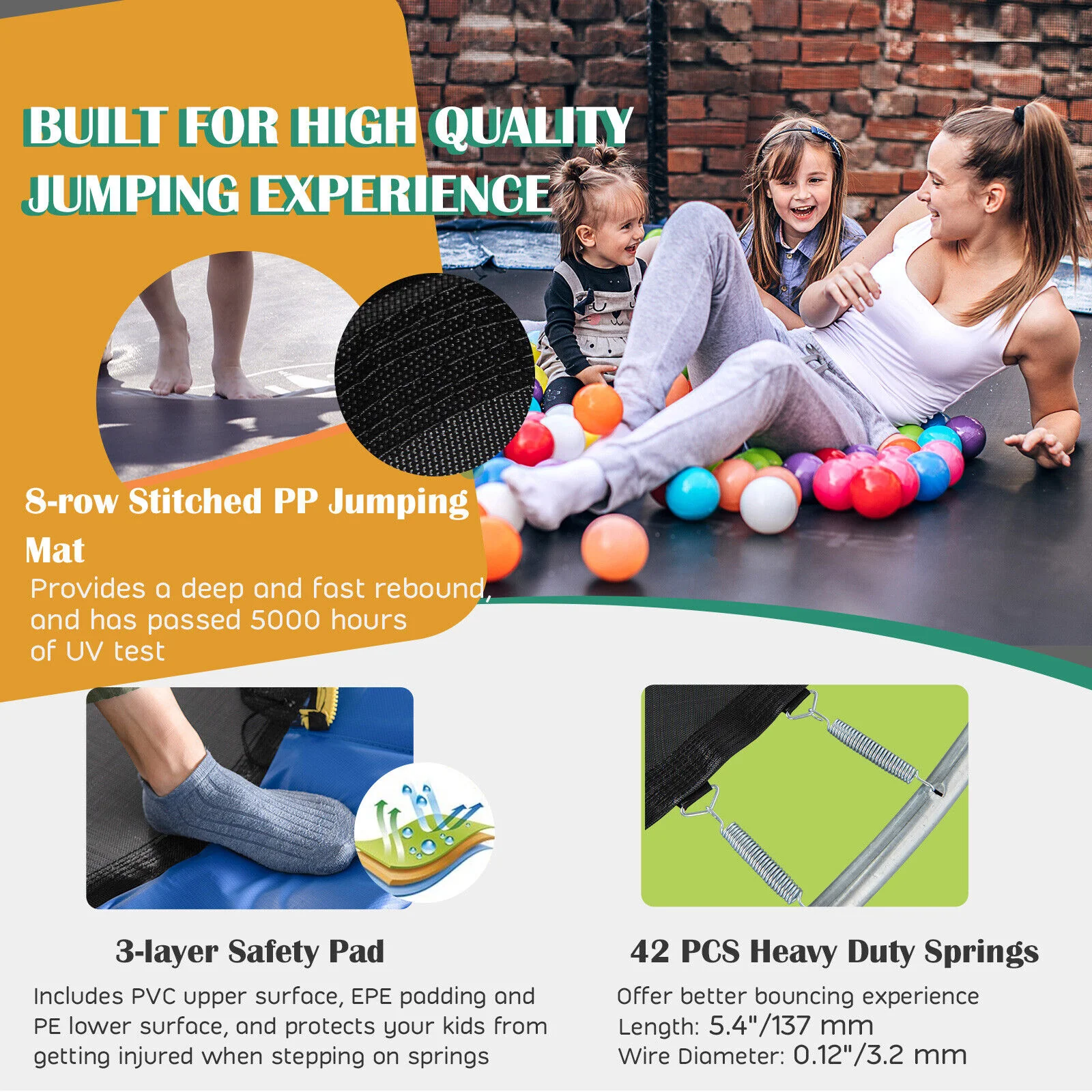 8 Feet Recreational Trampoline with Basketball Hoop and Net Ladder - Image 8