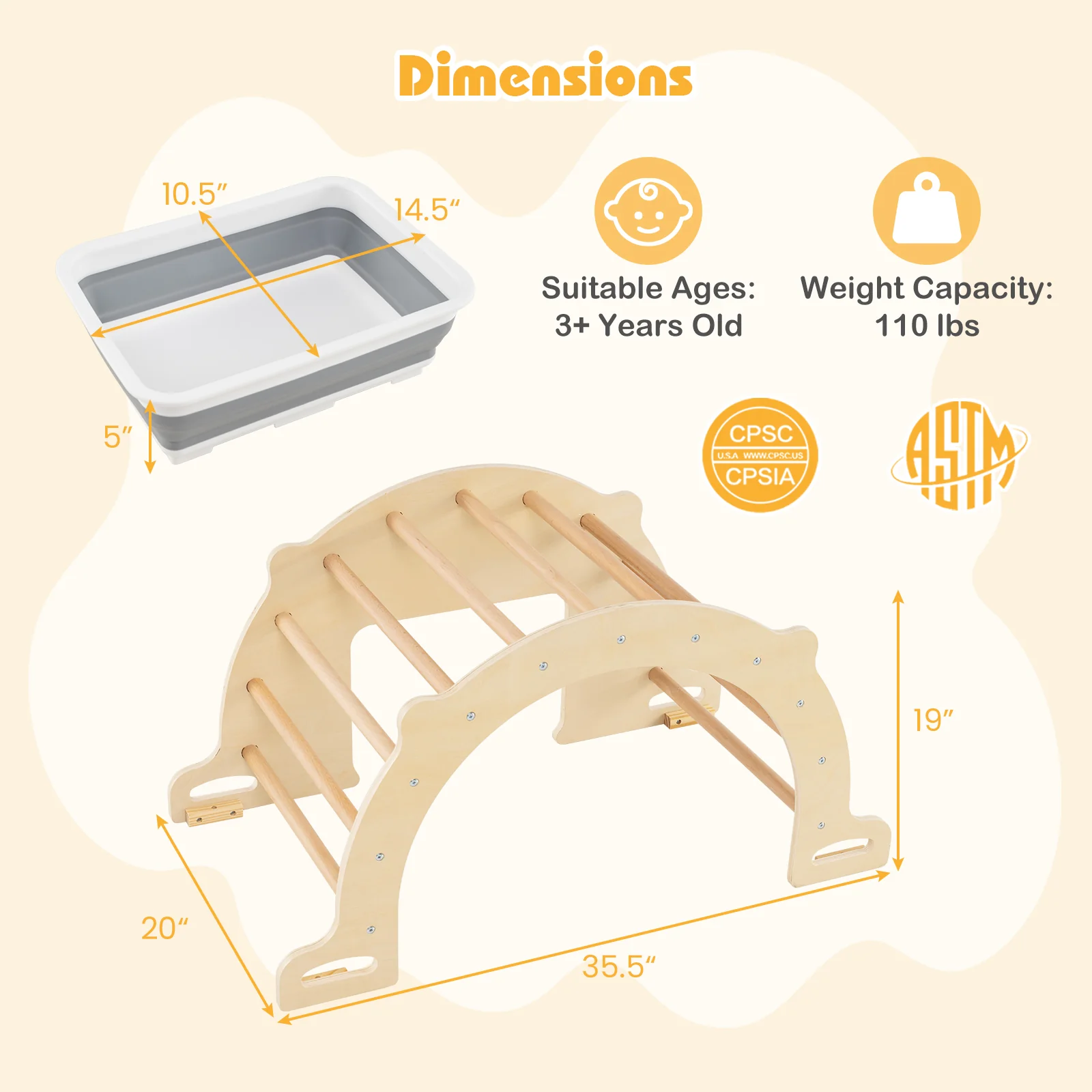 8 in 1 Climbing Arch Sensory Table for Kids with Collapsible Storage Bin for 3+ Years Old-Natural - Image 4