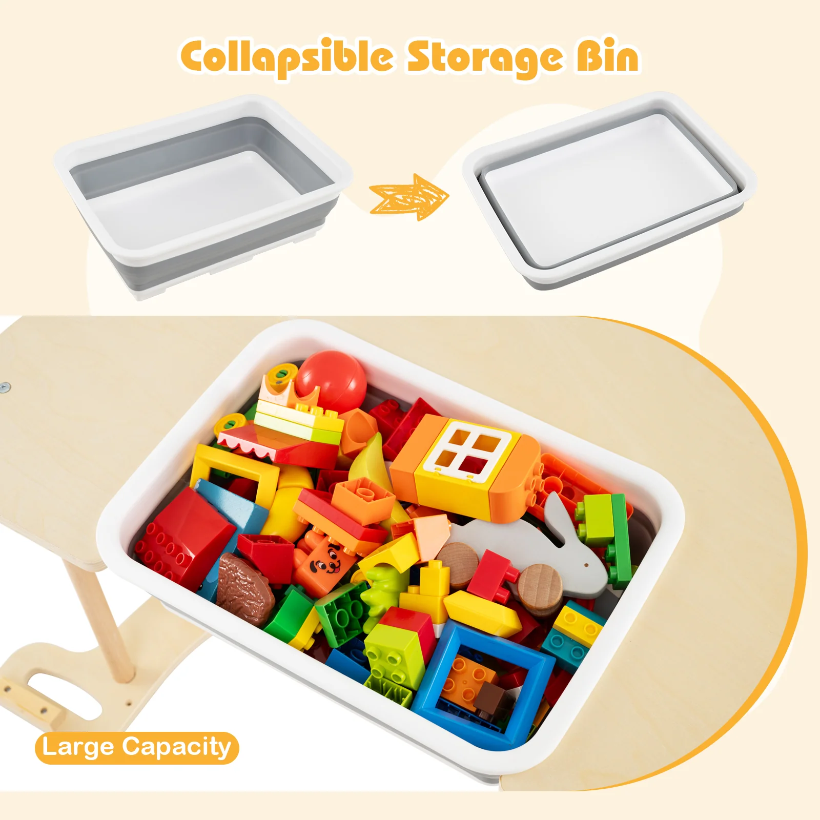 8 in 1 Climbing Arch Sensory Table for Kids with Collapsible Storage Bin for 3+ Years Old-Natural - Image 6