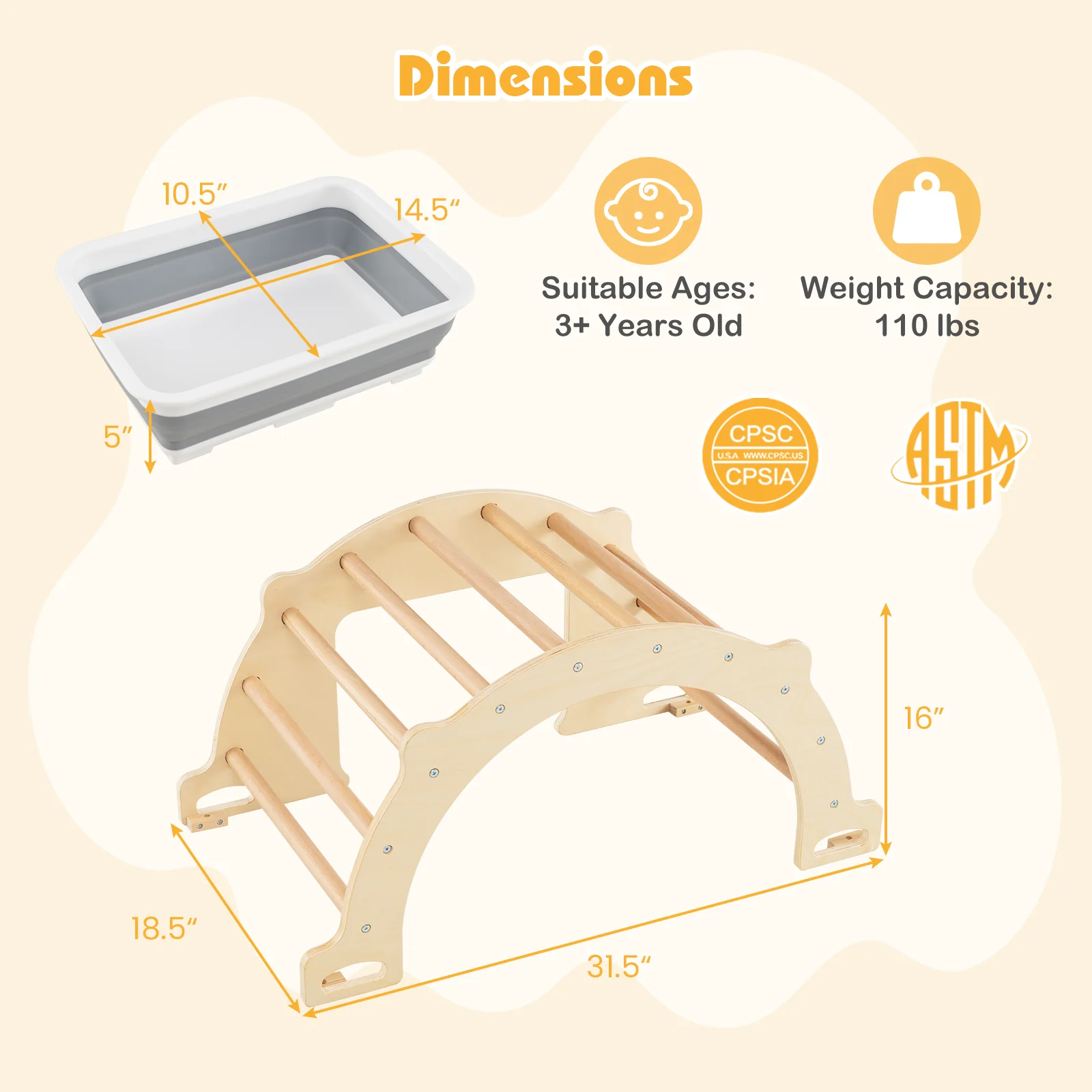 8 in 1 Climbing Arch Sensory Table with Collapsible Storage Bin for Kids-Natural - Image 4