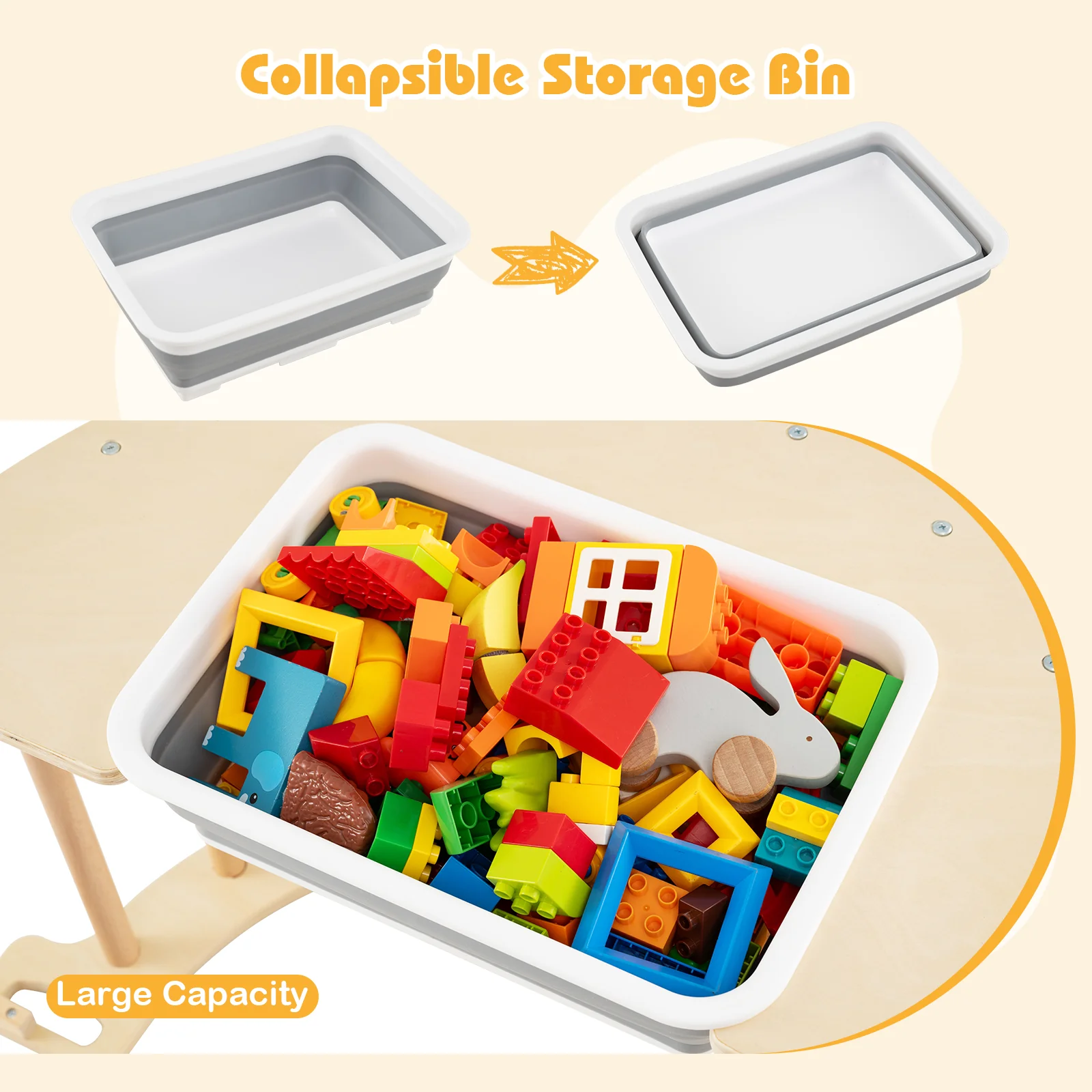 8 in 1 Climbing Arch Sensory Table with Collapsible Storage Bin for Kids-Natural - Image 6