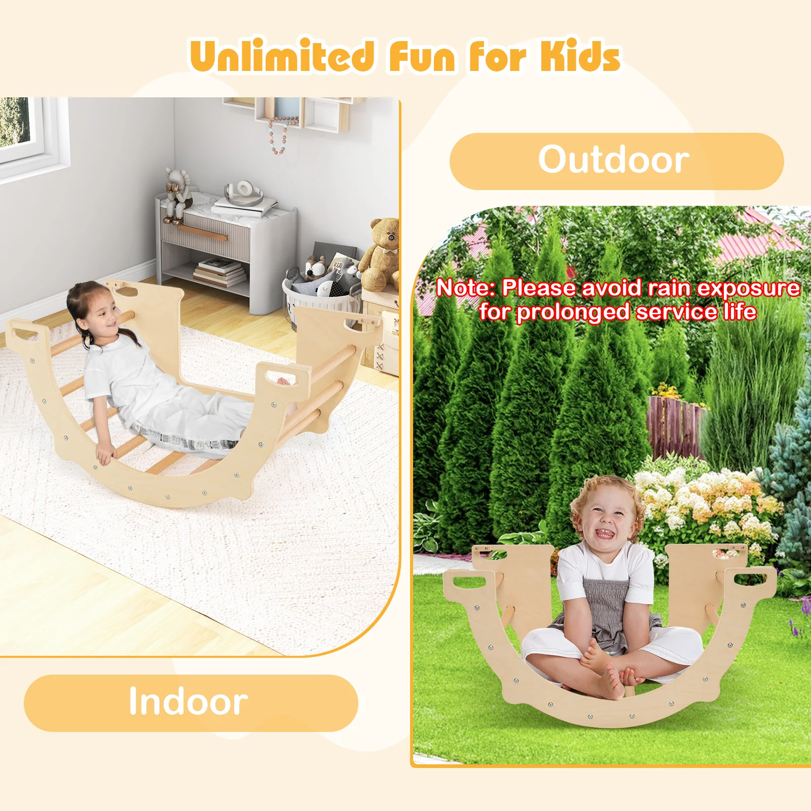 8 in 1 Climbing Arch Sensory Table with Collapsible Storage Bin for Kids-Natural - Image 8