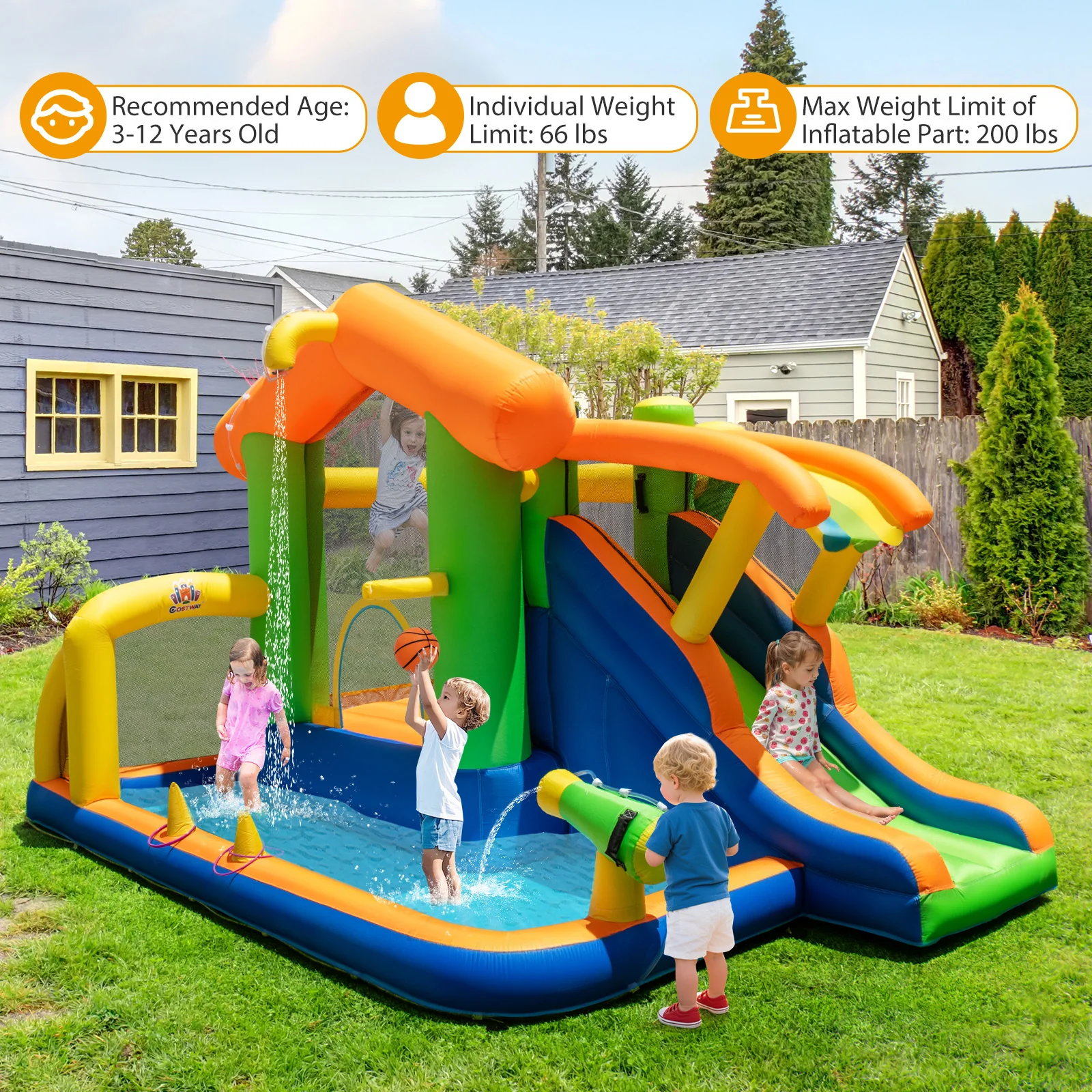 8-in-1 Inflatable Bounce House Water Park without Blower - Image 8
