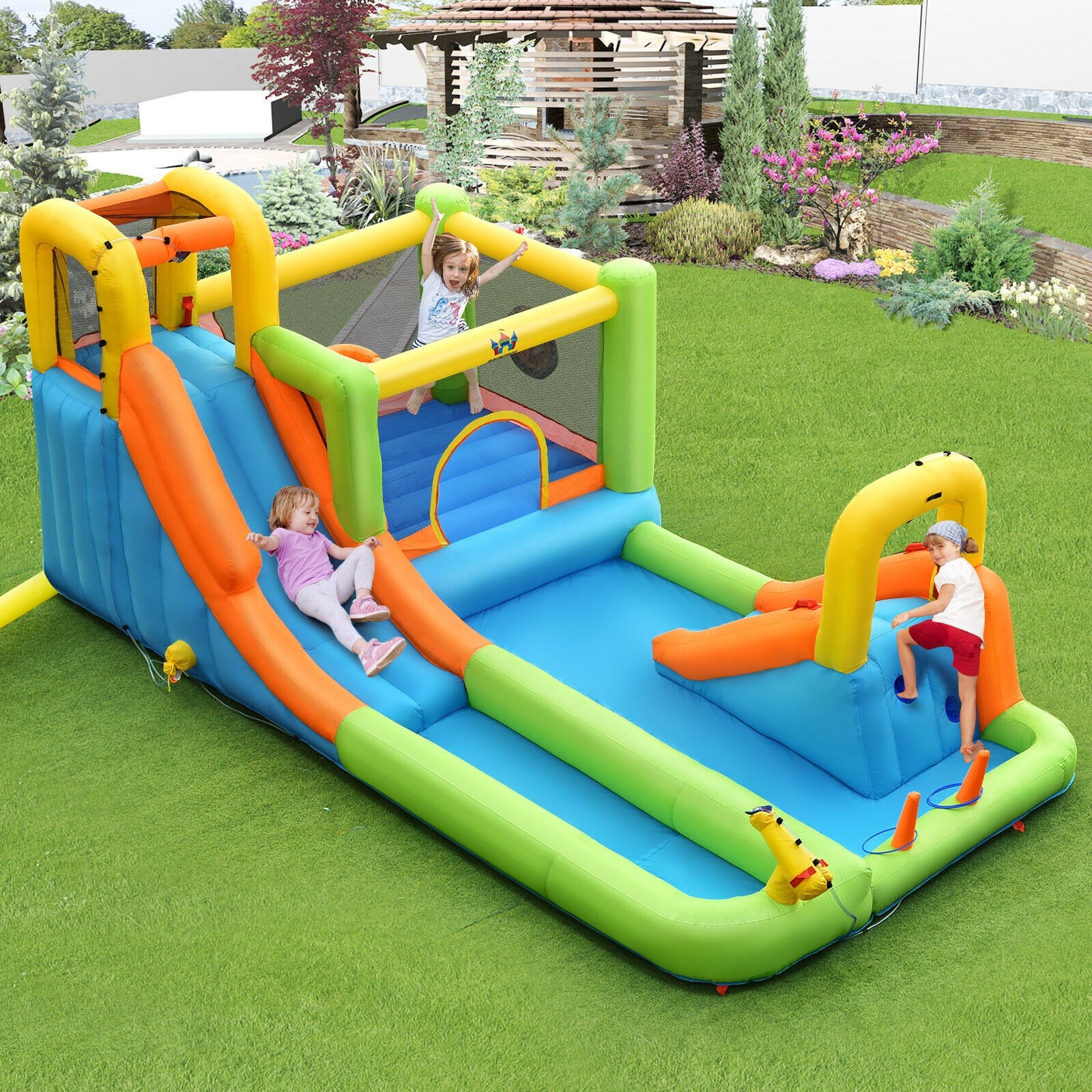 8-in-1 Inflatable Water Slide Bounce House with Splash Pool and 735W Blower - Image 6