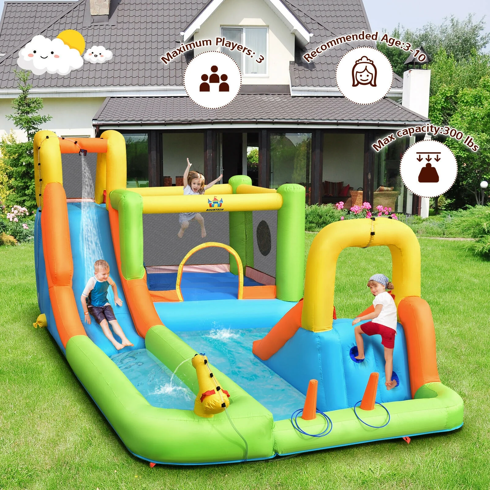 8-in-1 Inflatable Water Slide Bounce House with Splash Pool and 735W Blower - Image 7