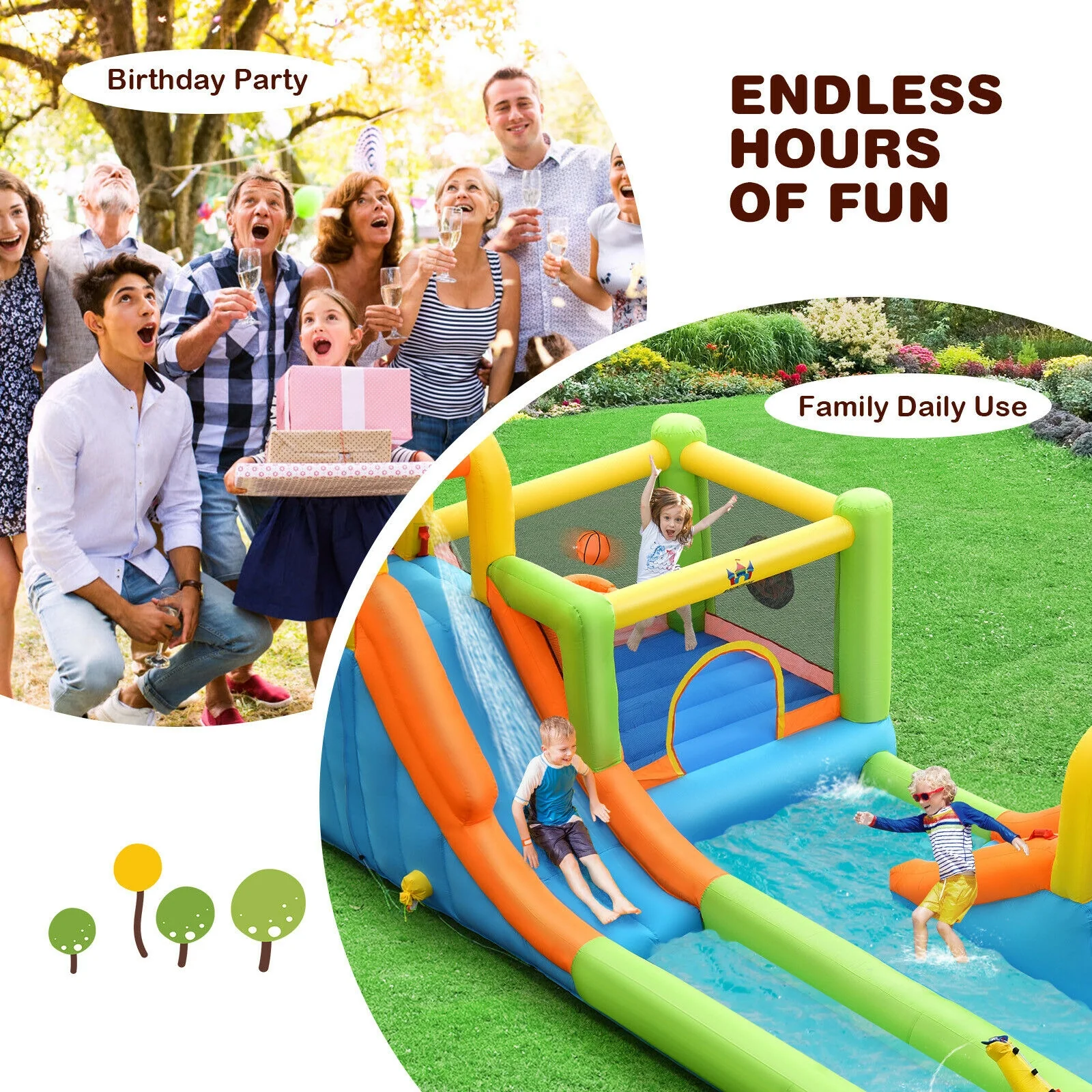 8 in 1 Inflatable Water Slide Park Bounce House Without Blower - Image 7