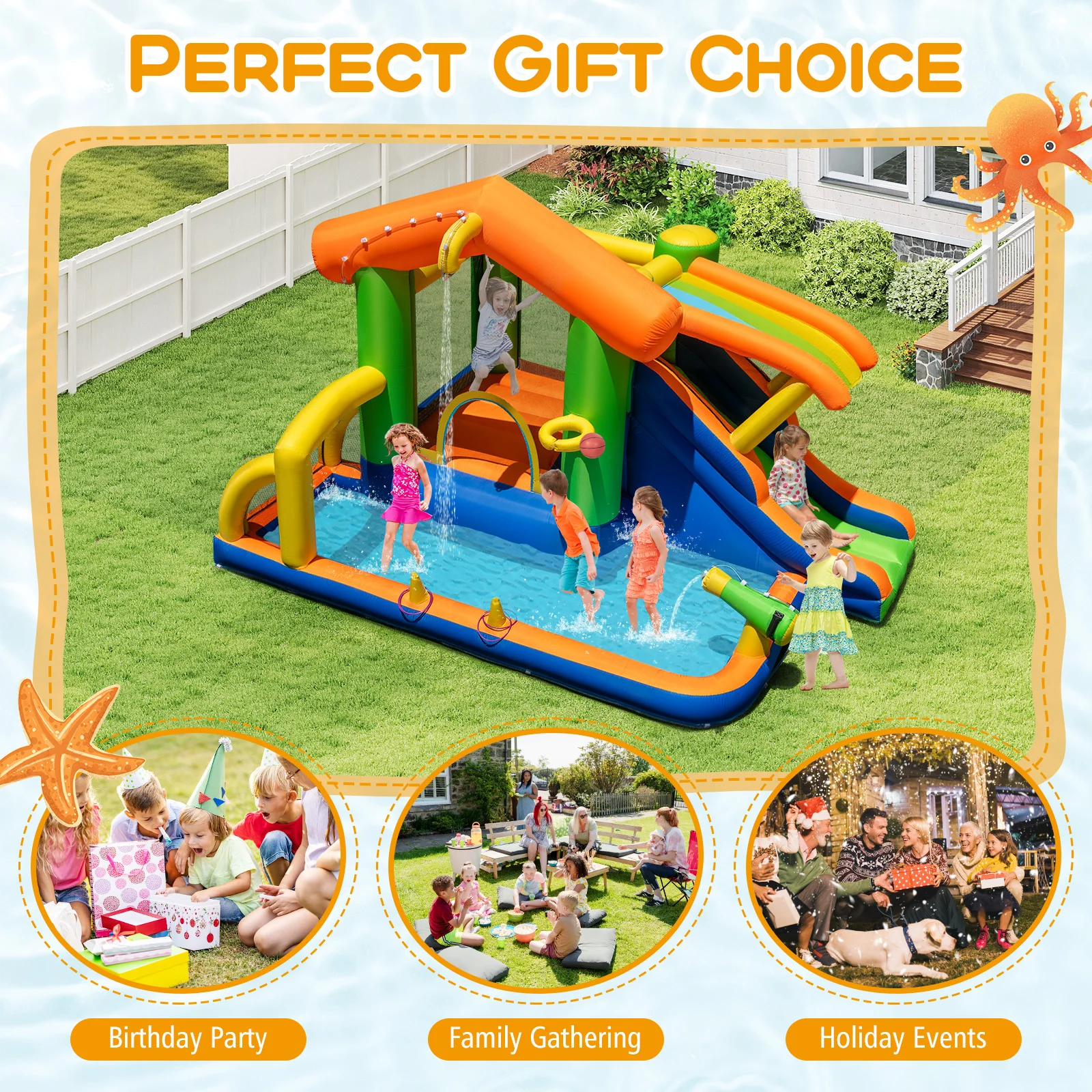 8-in-1 Jumping Castle with Slide and 480W Blower - Image 5