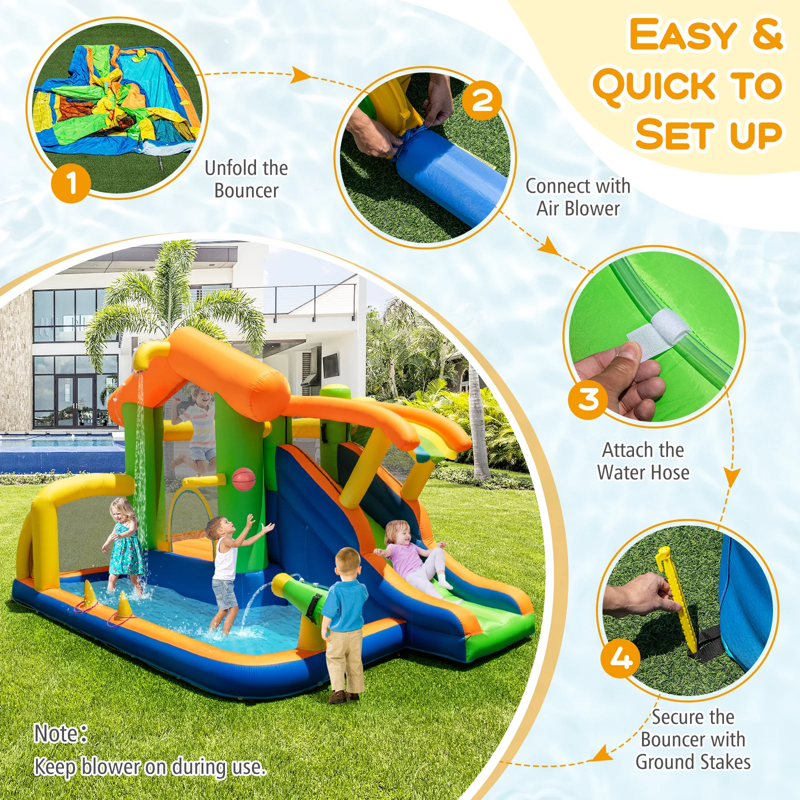 8-in-1 Jumping Castle with Slide and 480W Blower - Image 7