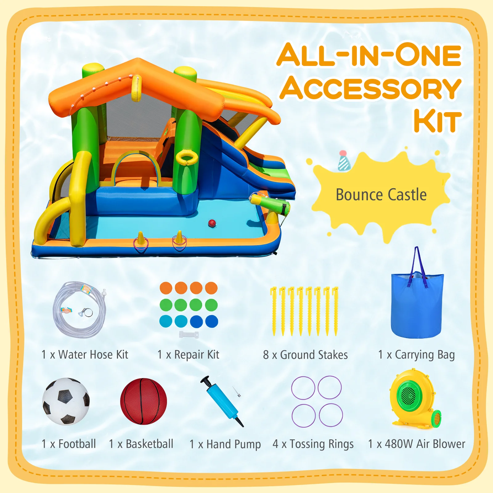 8-in-1 Jumping Castle with Slide and 480W Blower - Image 8