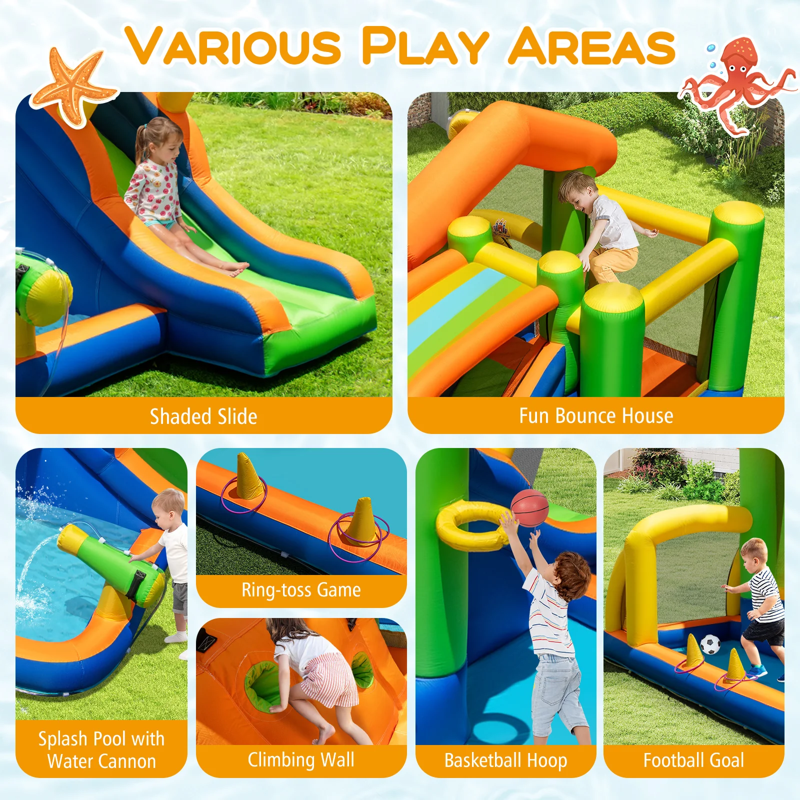 8-in-1 Jumping Castle with Slide and 520W Blower - Image 6