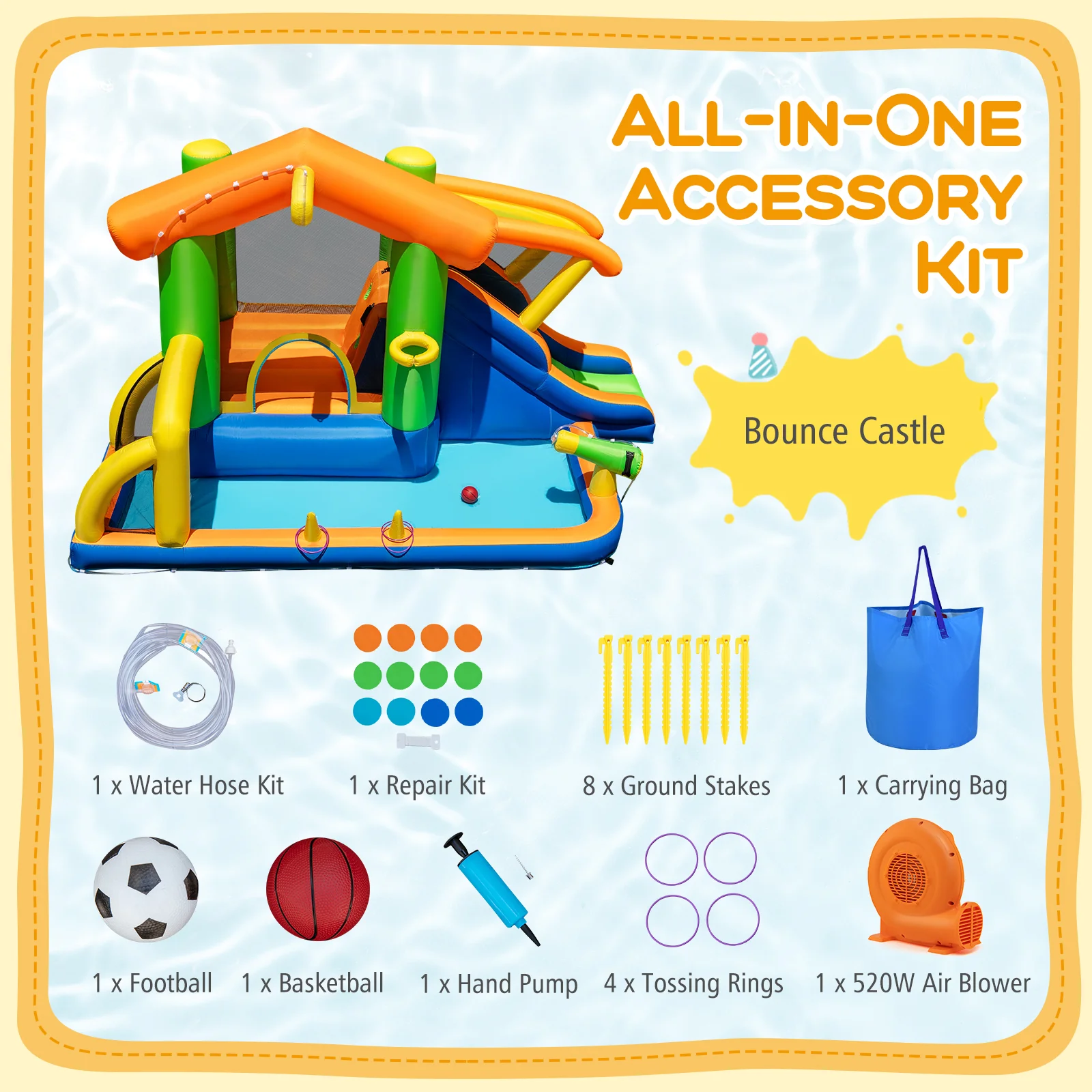 8-in-1 Jumping Castle with Slide and 520W Blower - Image 8