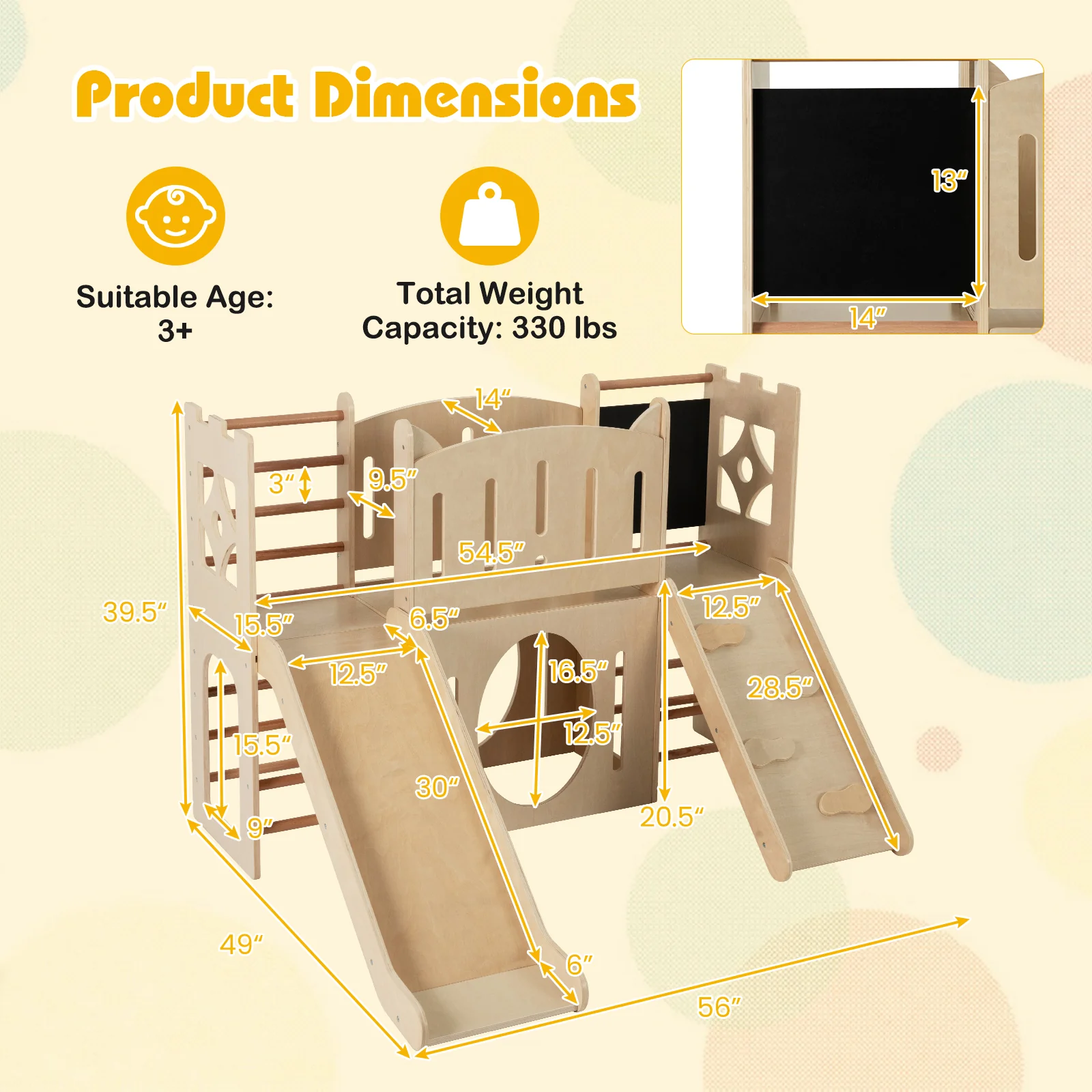 8-in-1 Toddler Slide Wooden Indoor Playground with Climber and Chalkboard-Natural - Image 4