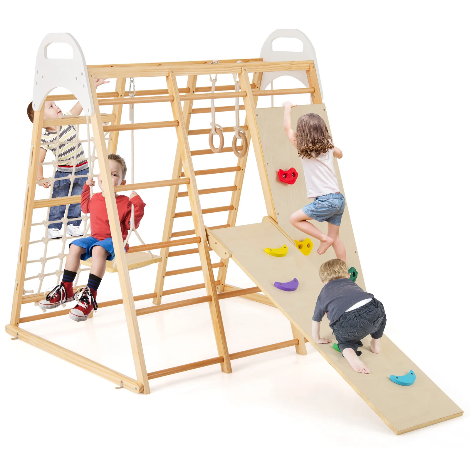 8-in-1 Wooden Jungle Gym Playset with Slide and Monkey Bars - Image 11