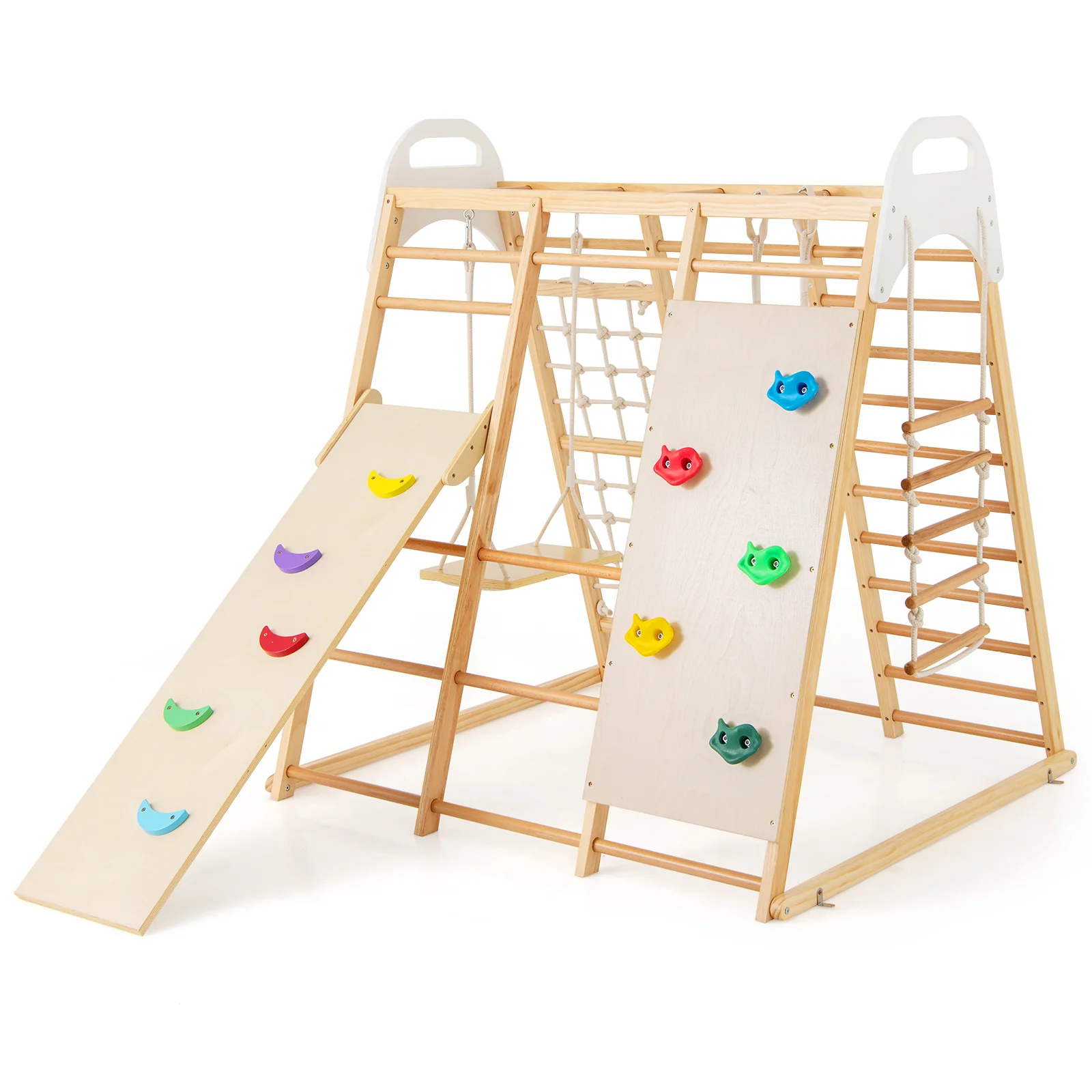 8-in-1 Wooden Jungle Gym Playset with Slide and Monkey Bars - Image 12