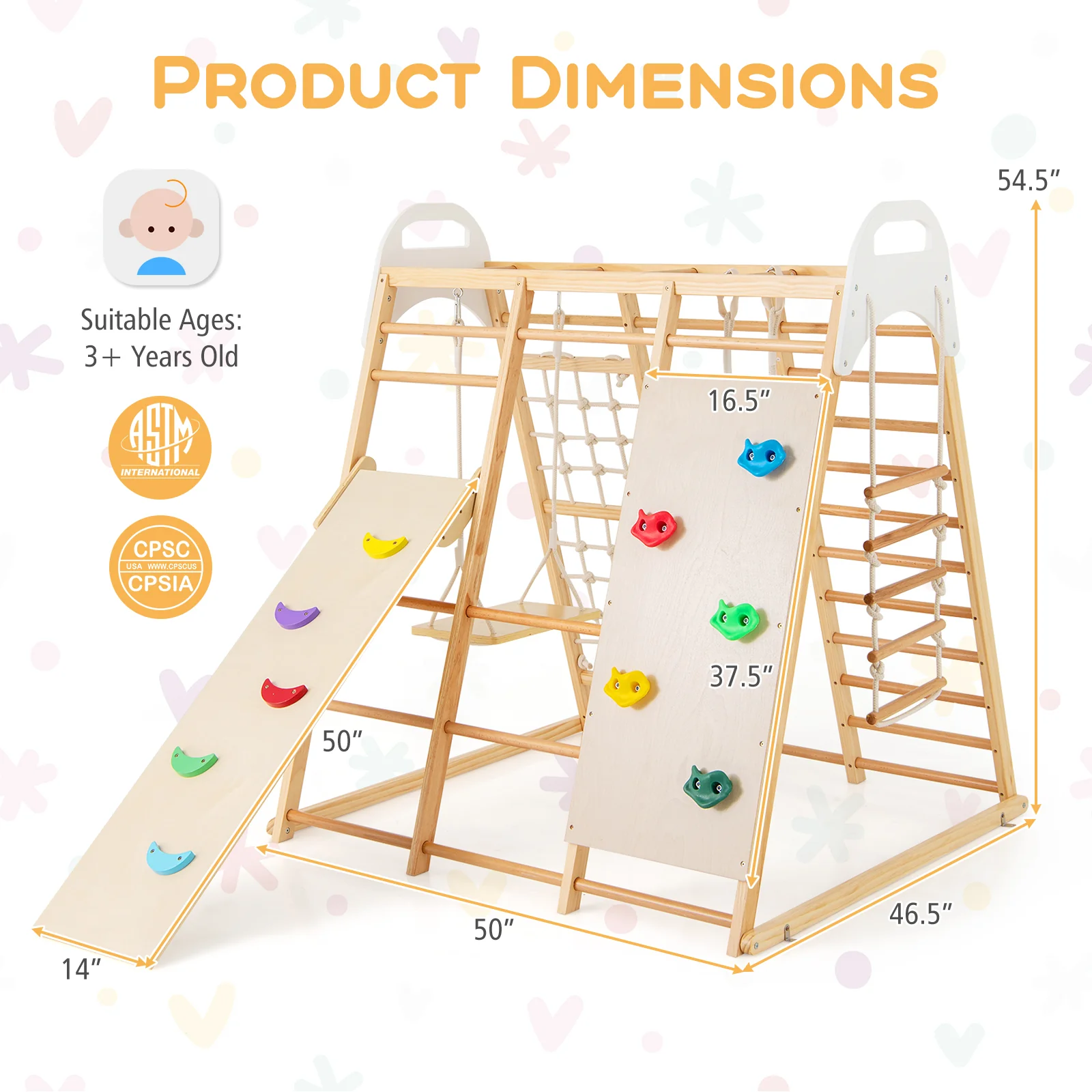 8-in-1 Wooden Jungle Gym Playset with Slide and Monkey Bars - Image 13