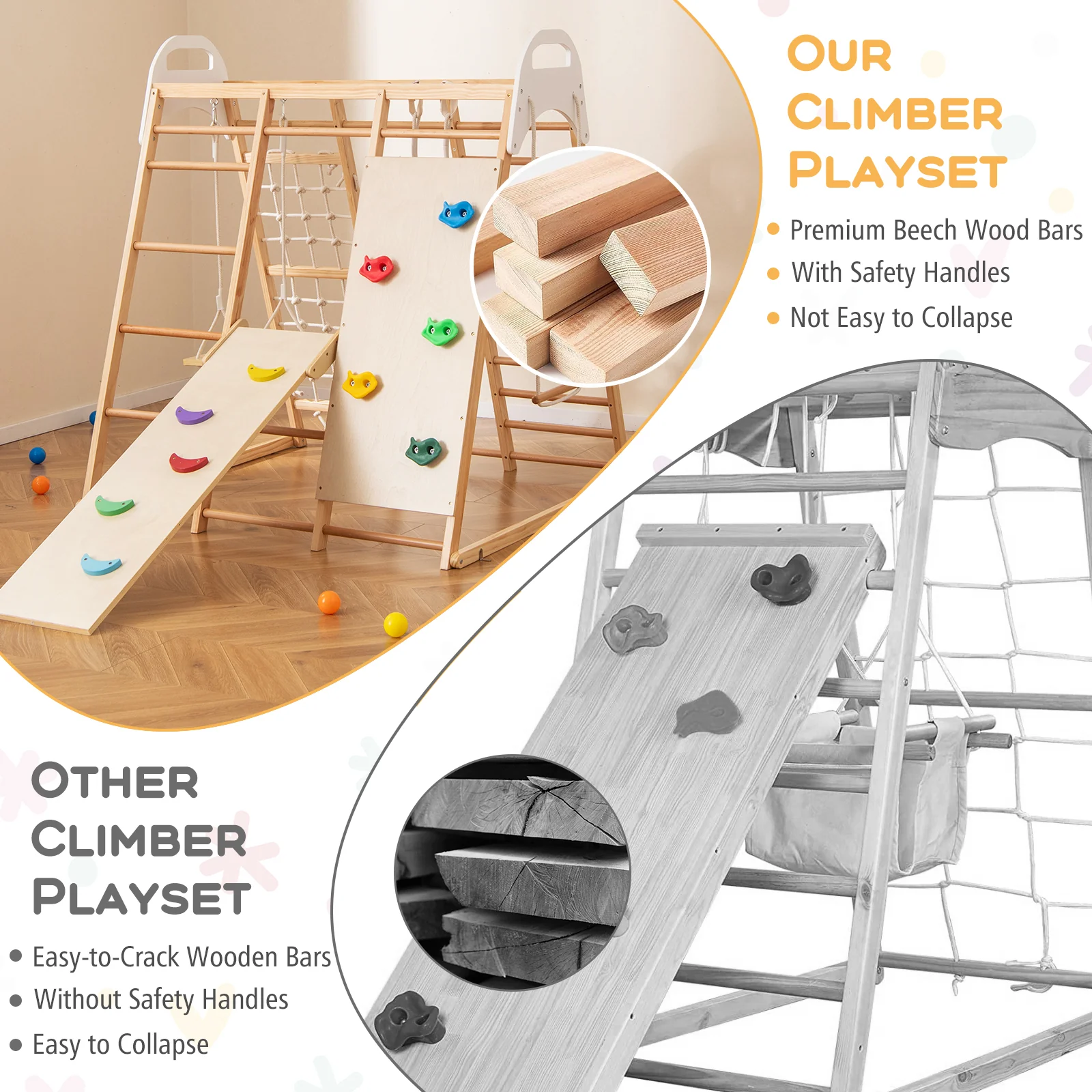 8-in-1 Wooden Jungle Gym Playset with Slide and Monkey Bars - Image 15