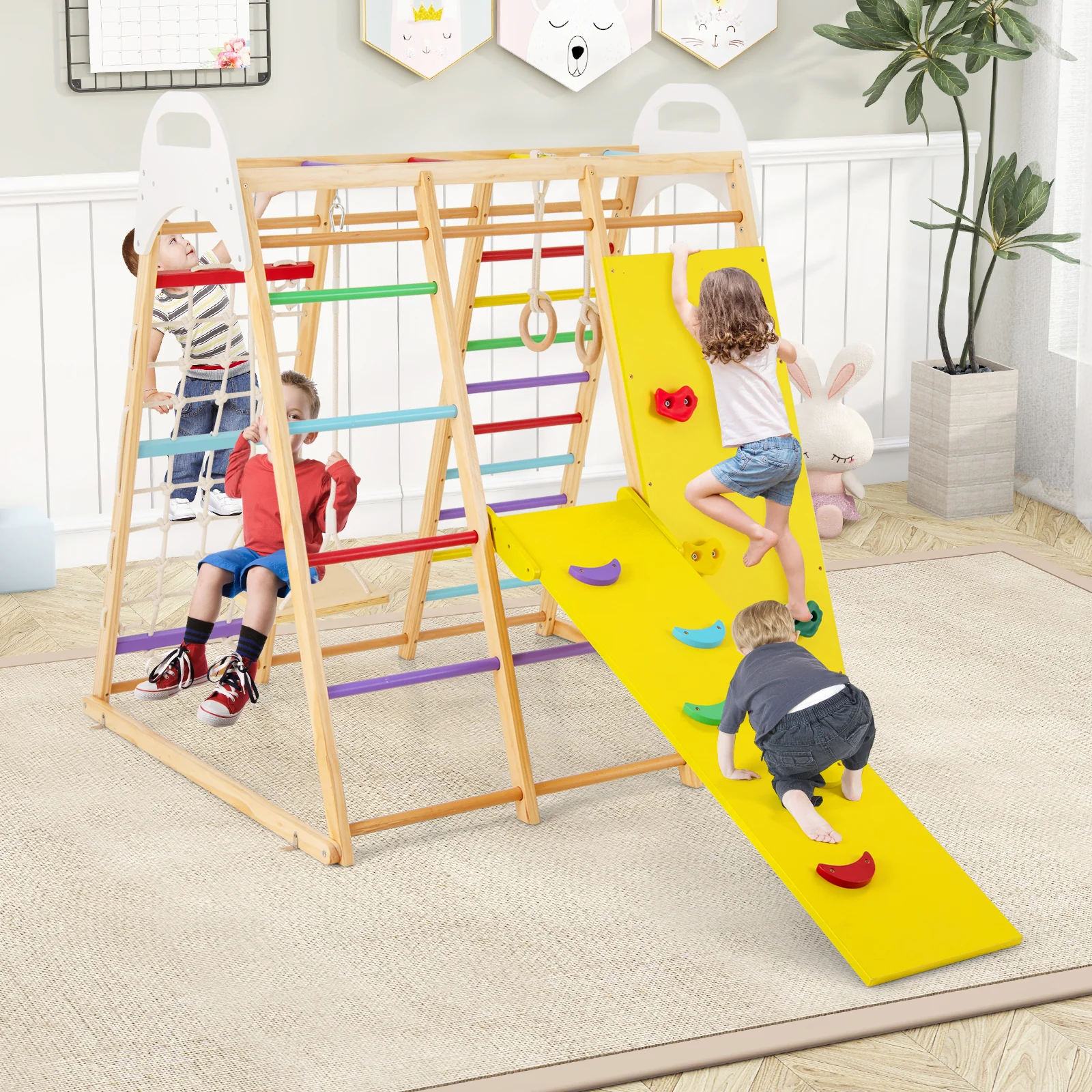 8-in-1 Wooden Jungle Gym Playset with Slide and Monkey Bars - Image 2