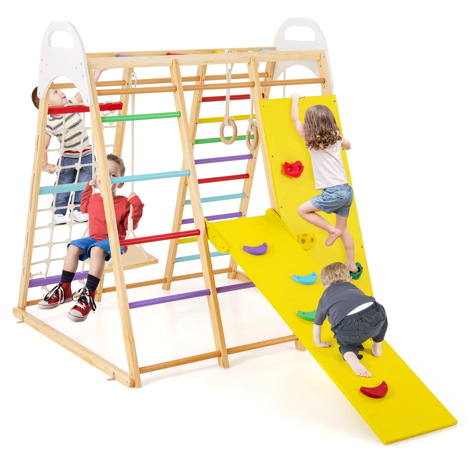 8-in-1 Wooden Jungle Gym Playset with Slide and Monkey Bars - Image 3