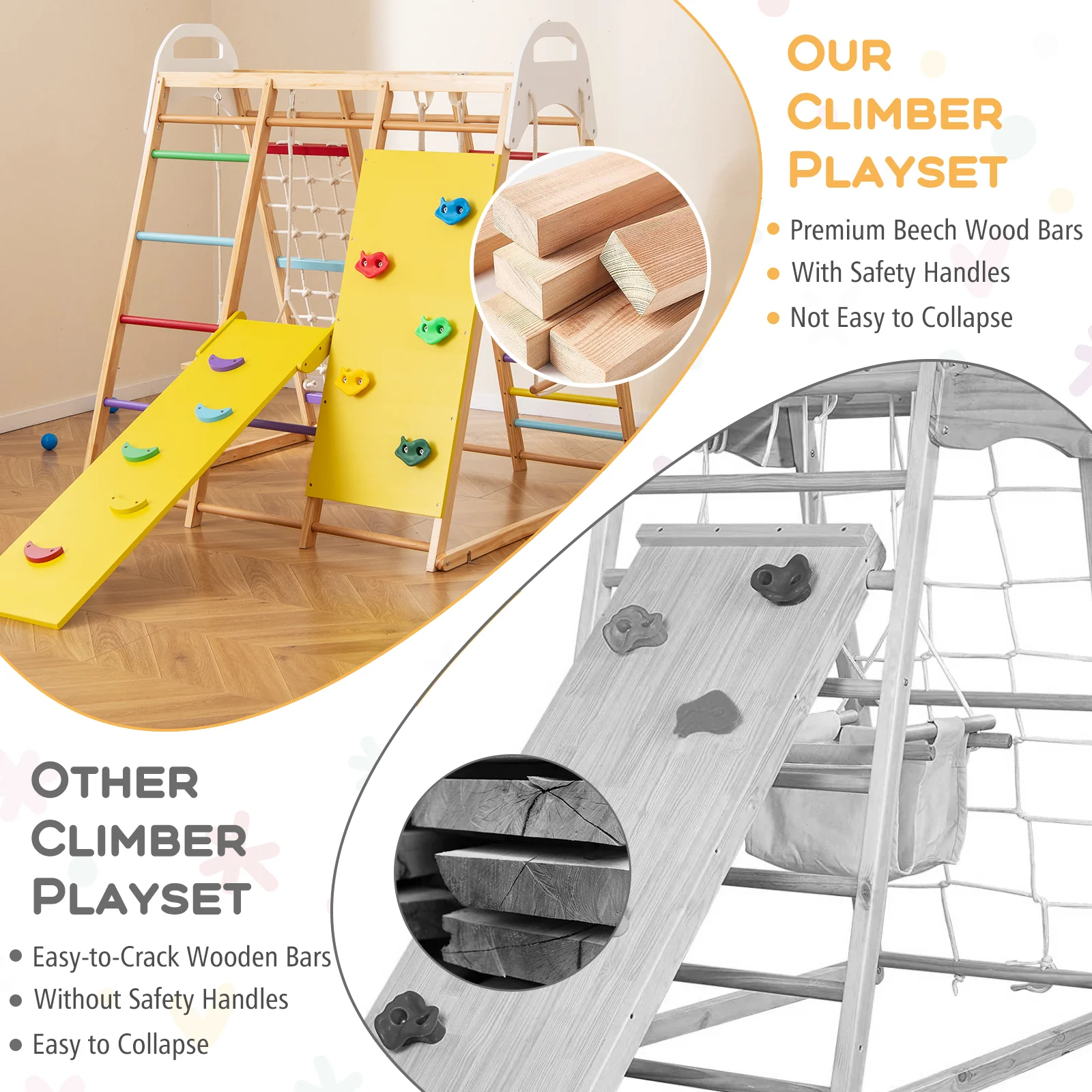 8-in-1 Wooden Jungle Gym Playset with Slide and Monkey Bars - Image 8