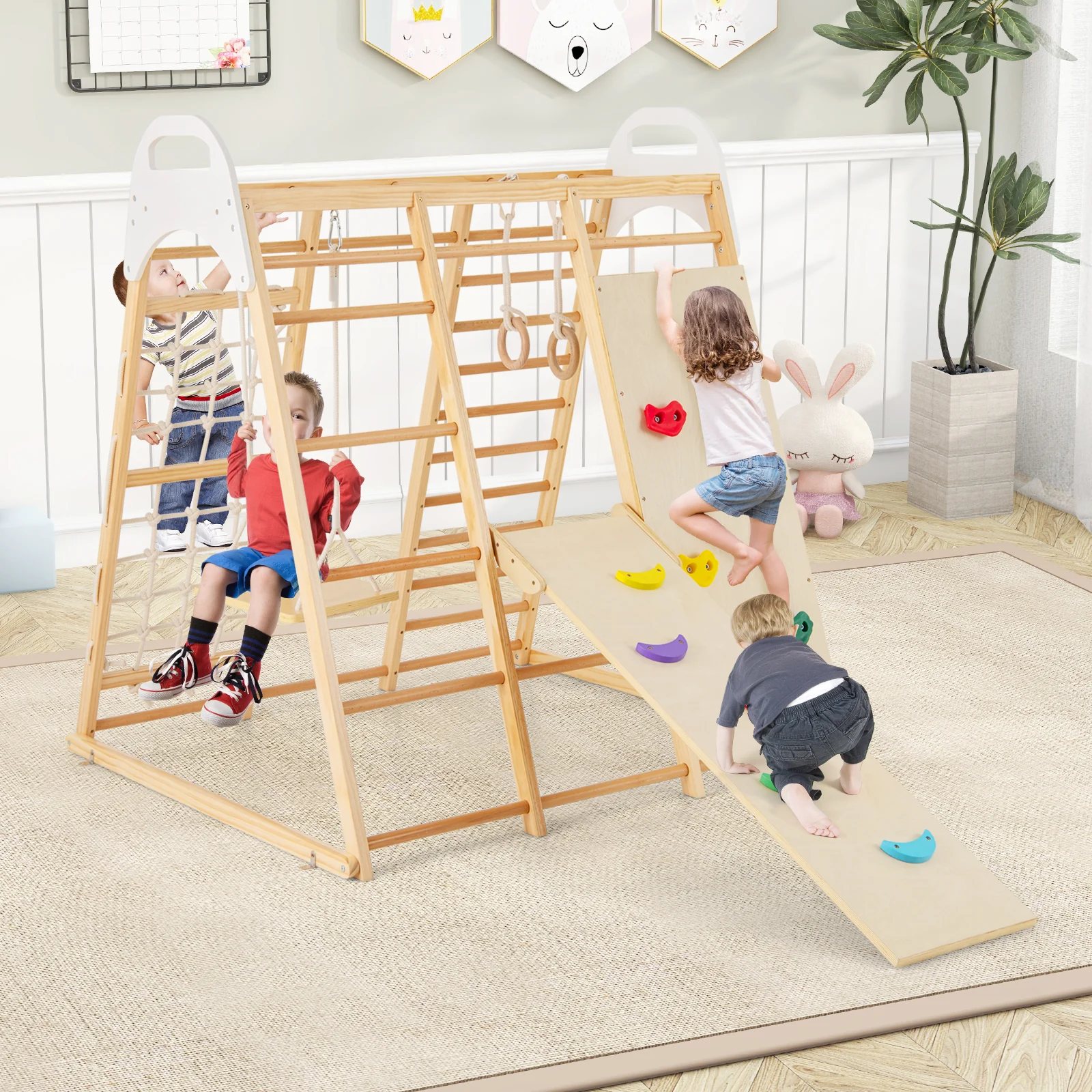 8-in-1 Wooden Jungle Gym Playset with Slide and Monkey Bars - Image 9