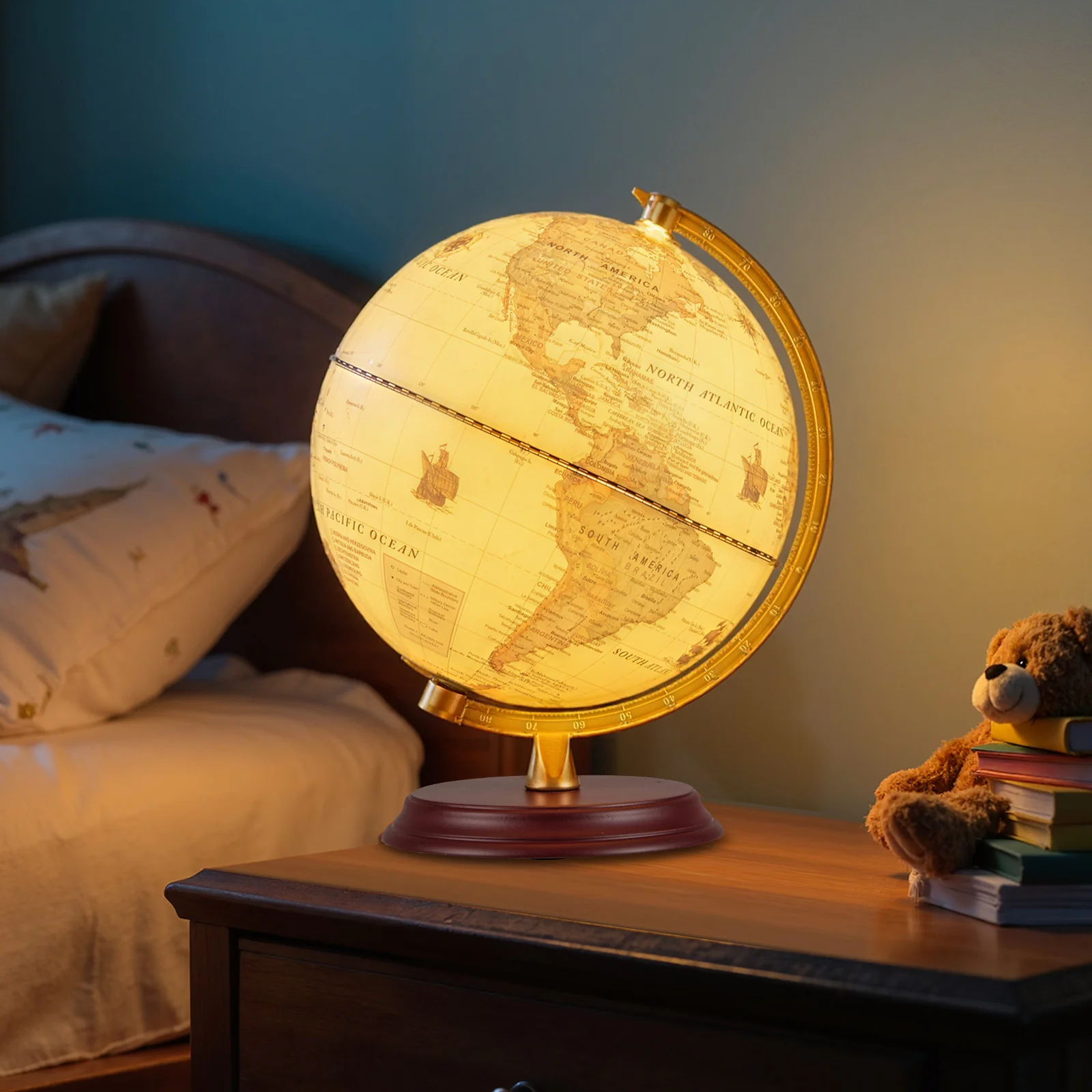 8 Inch Illuminated World Globe Night Light up Globe Lamp with Wooden Stand and HD Map - Image 10