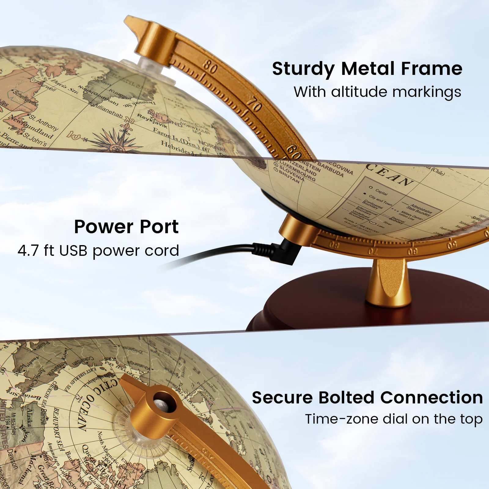 8 Inch Illuminated World Globe Night Light up Globe Lamp with Wooden Stand and HD Map - Image 16