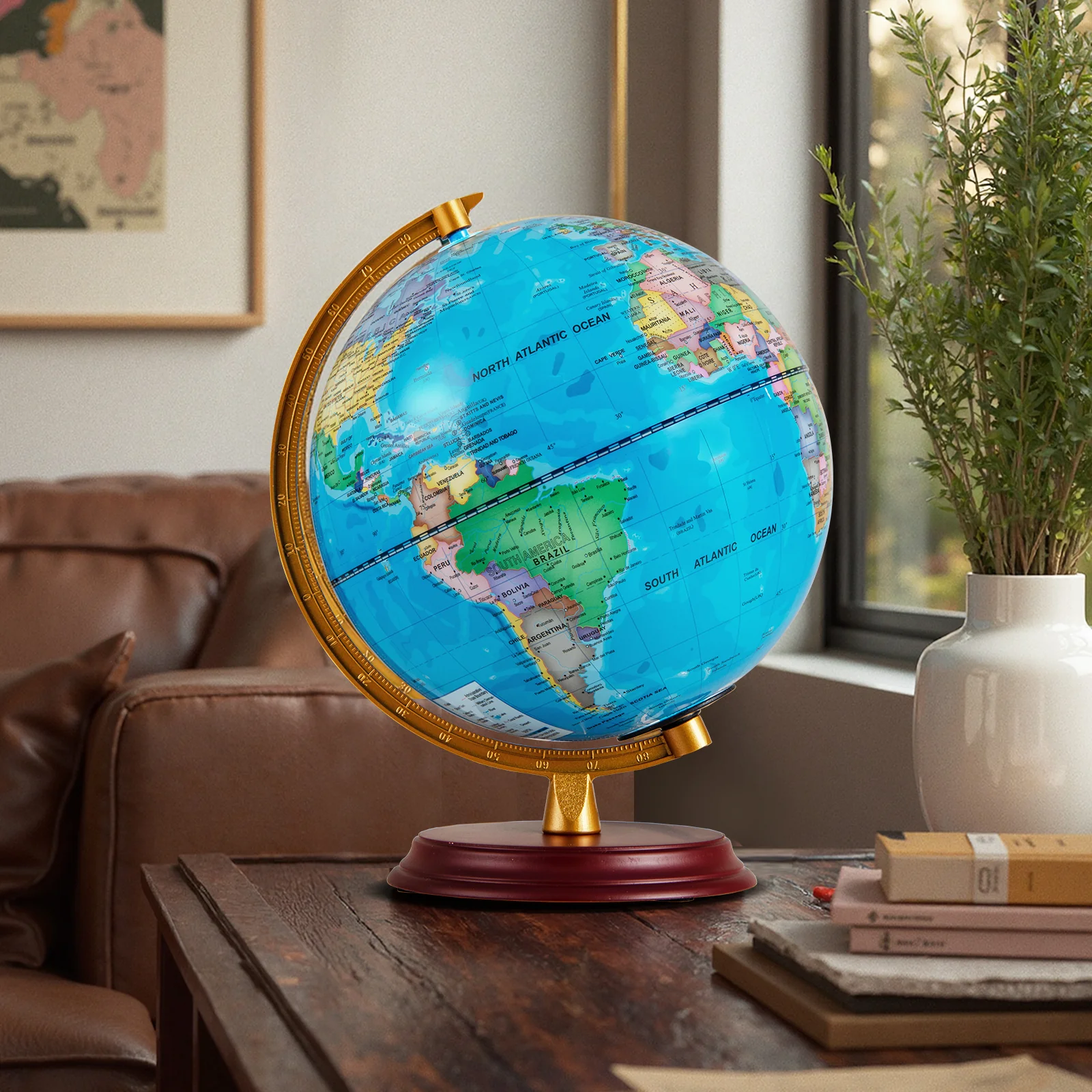 8 Inch Illuminated World Globe Night Light up Globe Lamp with Wooden Stand and HD Map - Image 5