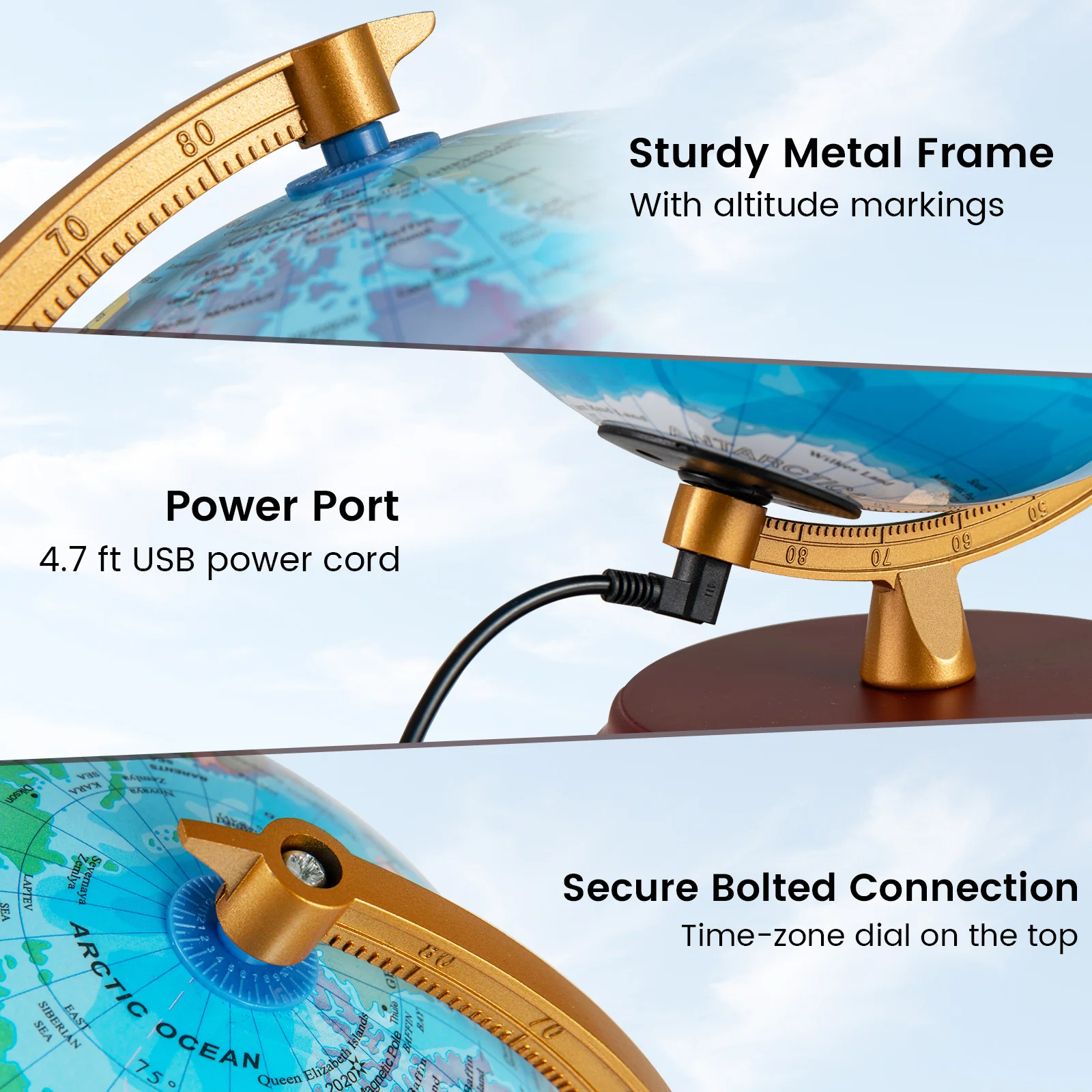 8 Inch Illuminated World Globe Night Light up Globe Lamp with Wooden Stand and HD Map - Image 8