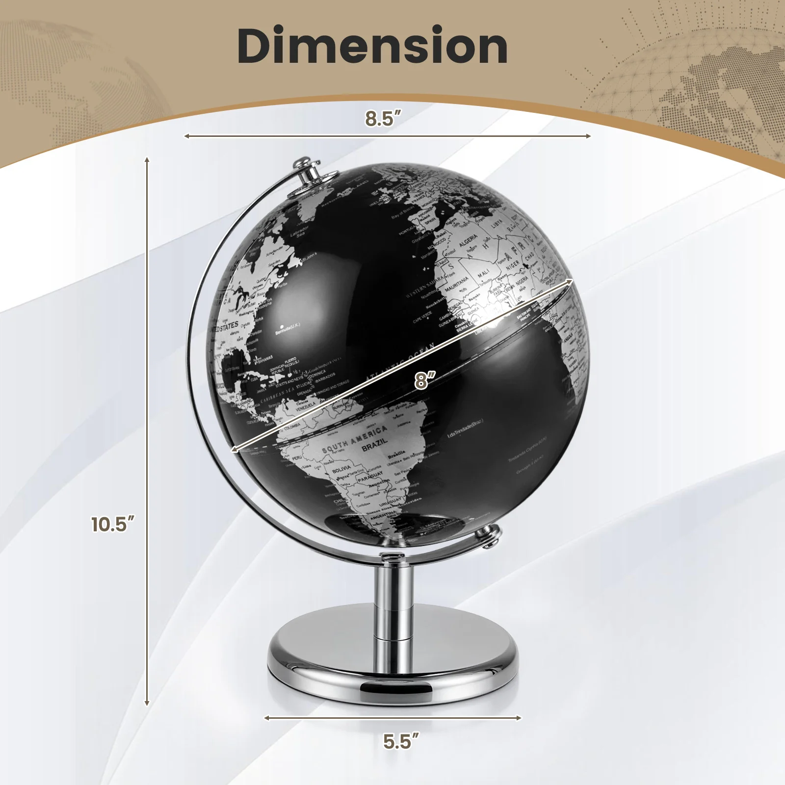 8" World Globe Modern Decorative Tabletop Earth Globe - Image 4